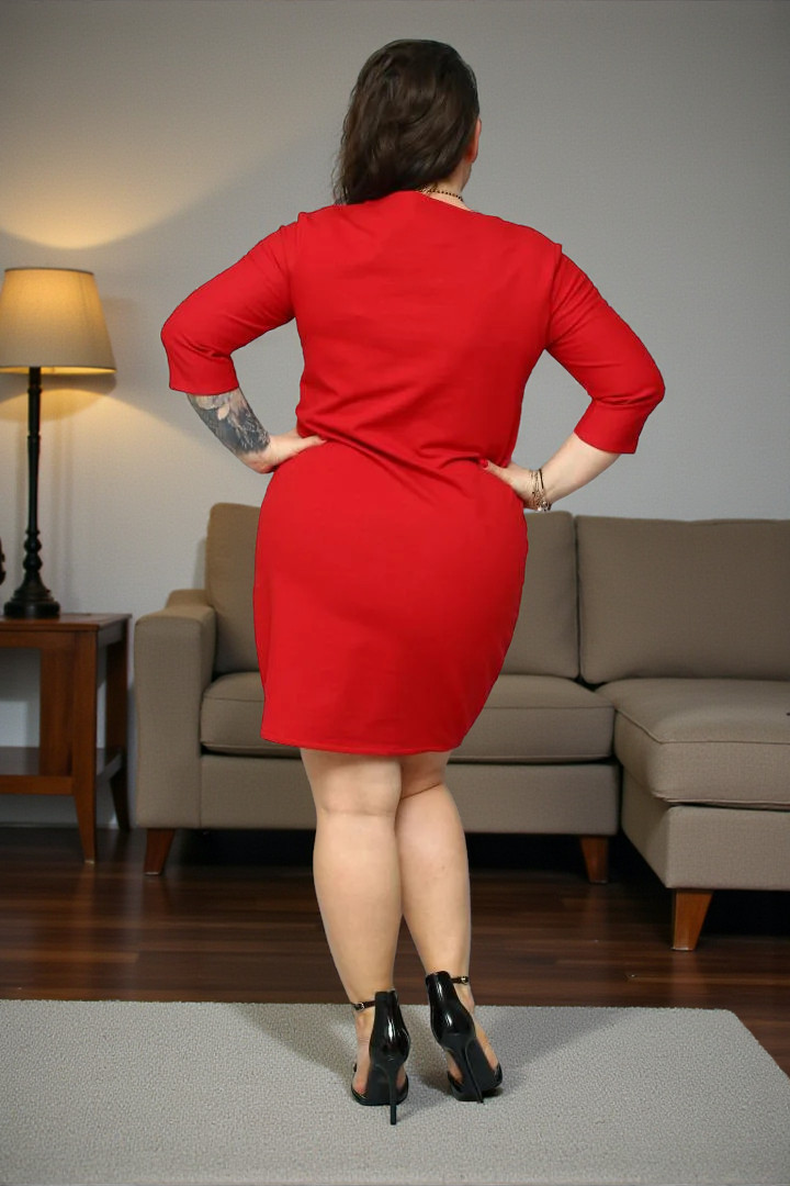 Sukienka Ada bombka oversize 100% BAWEŁNA POLSKI DRES czerwona - obrazek 4