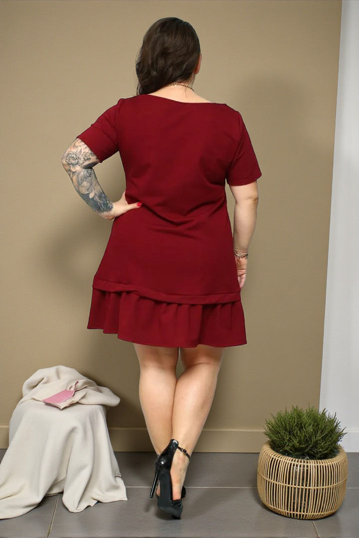 Sukienka Anika trapezowa z falbanką 100% BAWEŁNA POLSKI DRES bordowa - obrazek 4