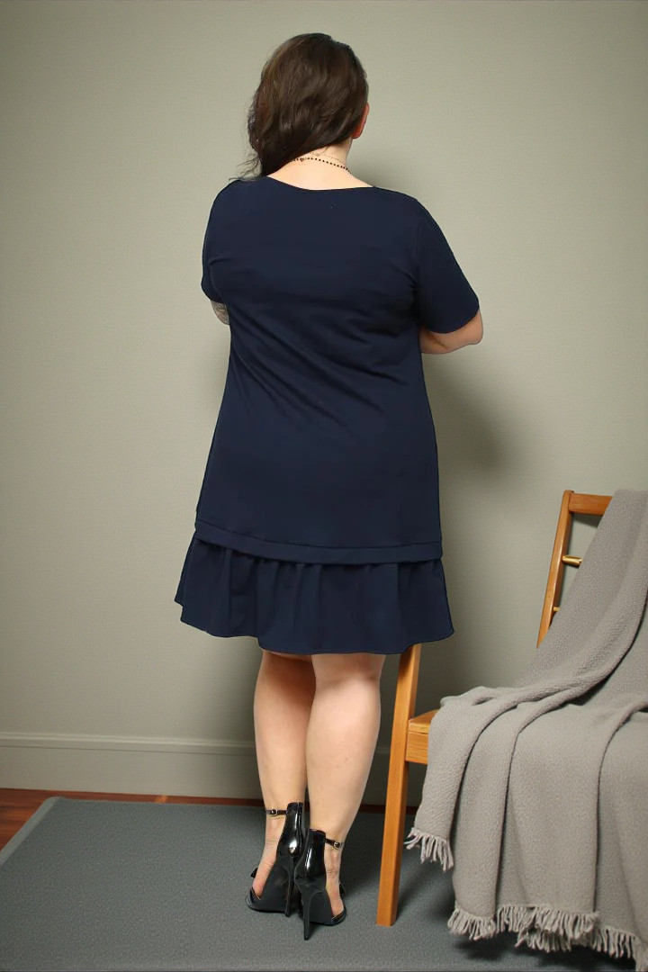 Sukienka Anika trapezowa z falbanką 100% BAWEŁNA POLSKI DRES granatowa - obrazek 4
