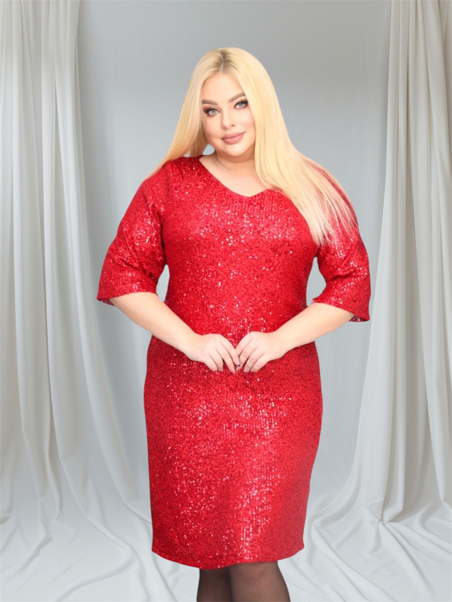 Sukienka Eletra pudełkowa cekinowa czerwona - obrazek 4