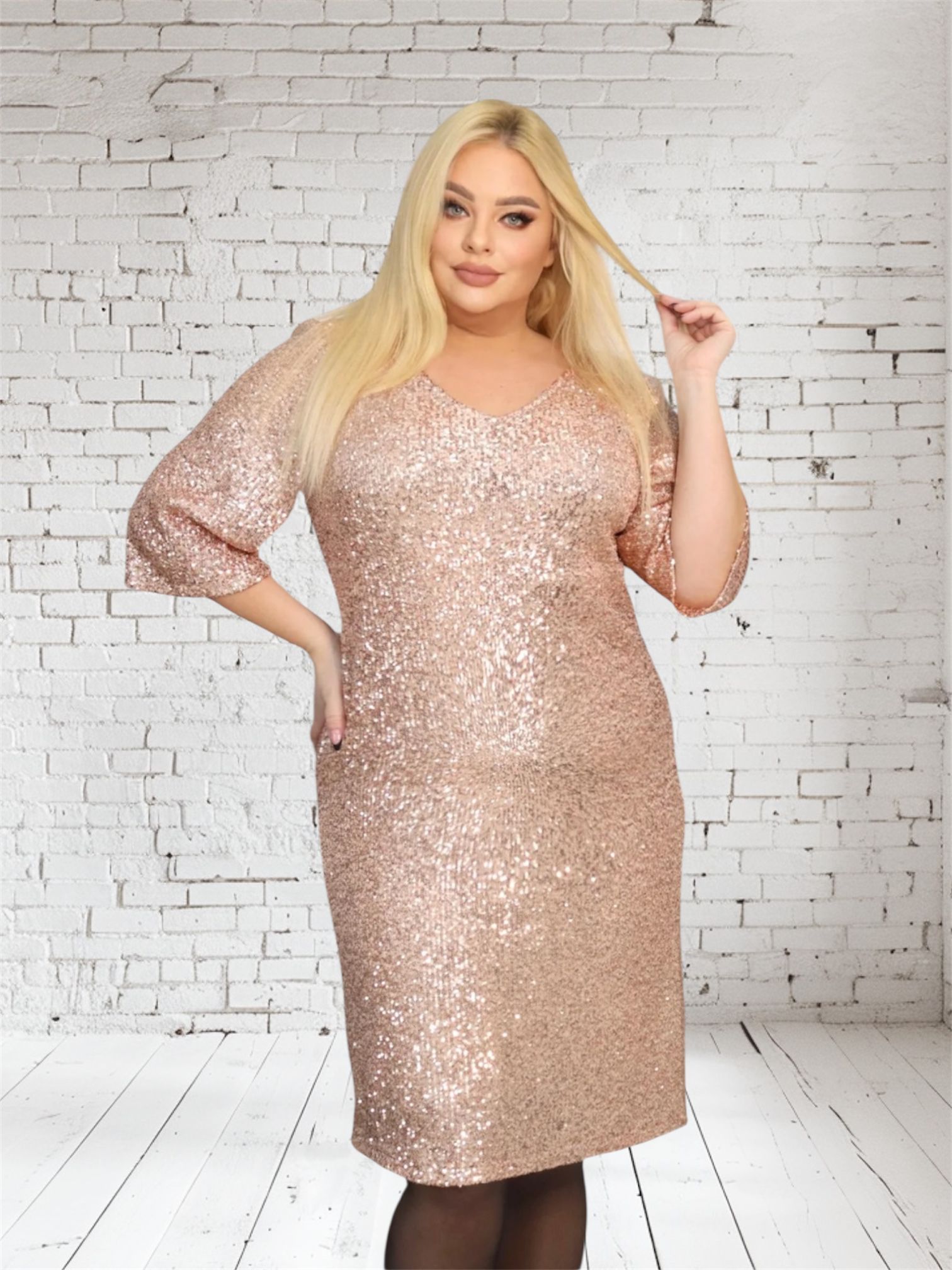 Sukienka Eletra pudełkowa cekinowa złota - obrazek 2