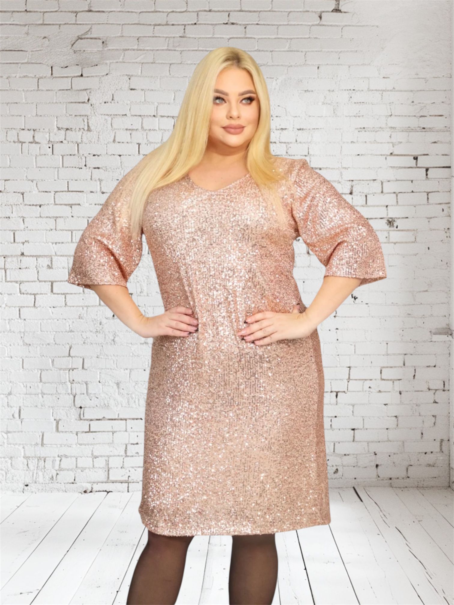 Sukienka Eletra pudełkowa cekinowa złota - obrazek 5