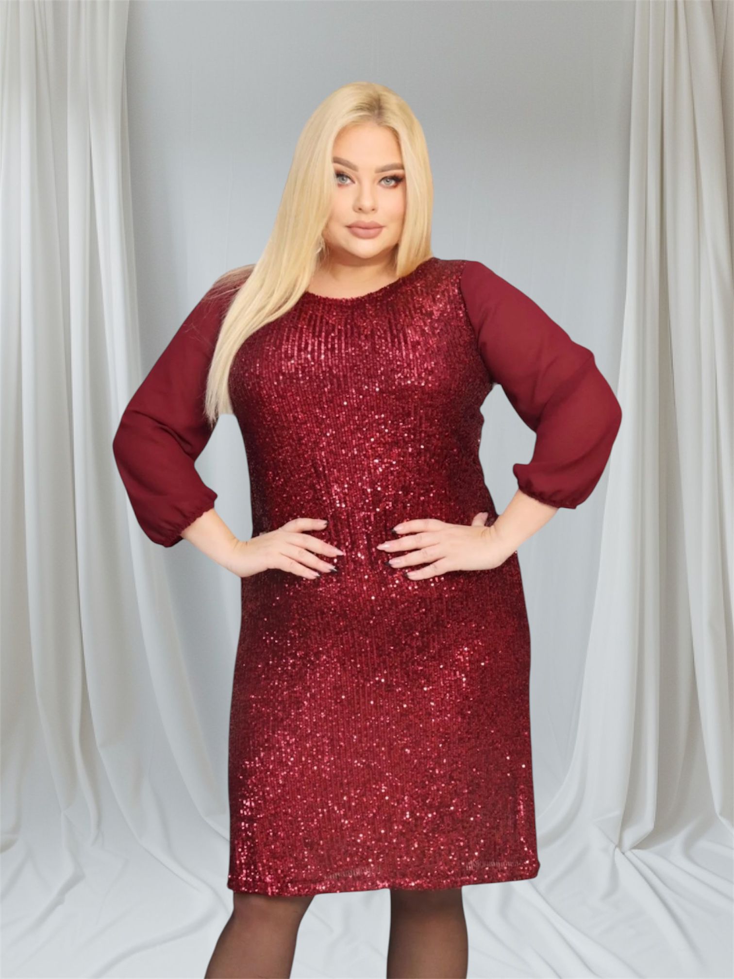 Sukienka Riley cekinowa szyfonowa kokarda bordowa - obrazek 5