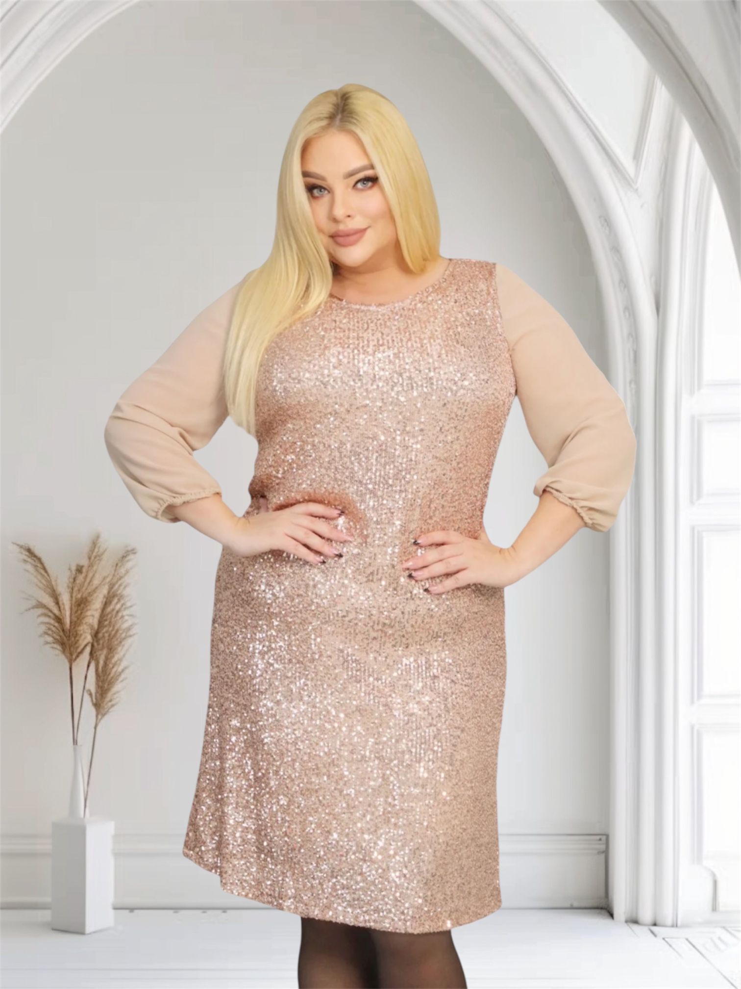 Sukienka Riley cekinowa szyfonowa kokarda złota - obrazek 6