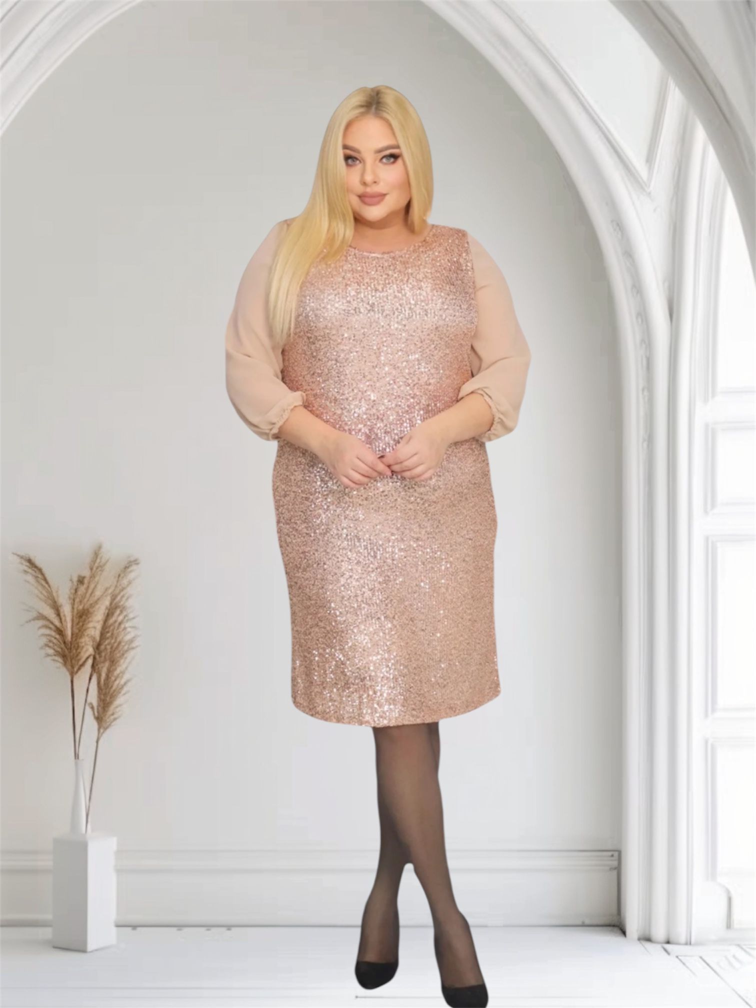 Sukienka Riley cekinowa szyfonowa kokarda złota