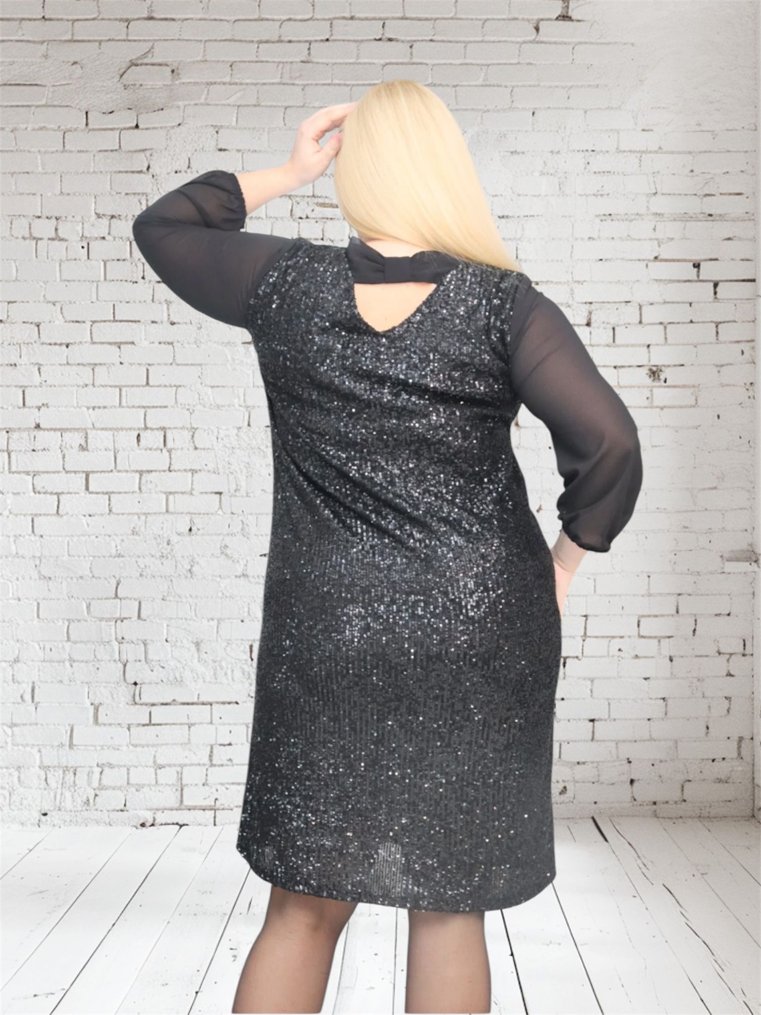 Sukienka Riley cekinowa szyfonowa kokarda czarna - obrazek 3