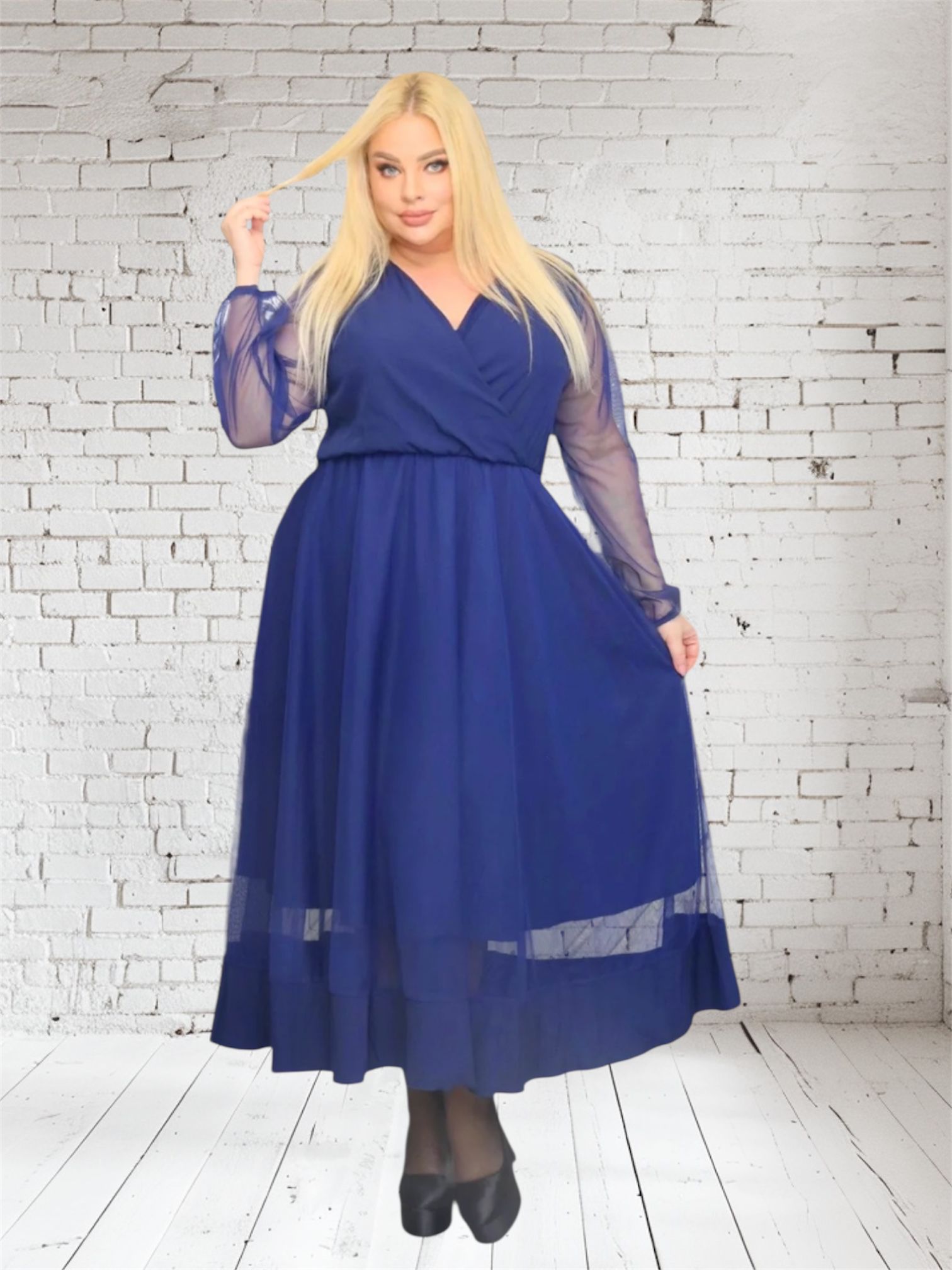 Sukienka Korina lekka zwiewna rozkloszowana granatowa tiul - obrazek 3