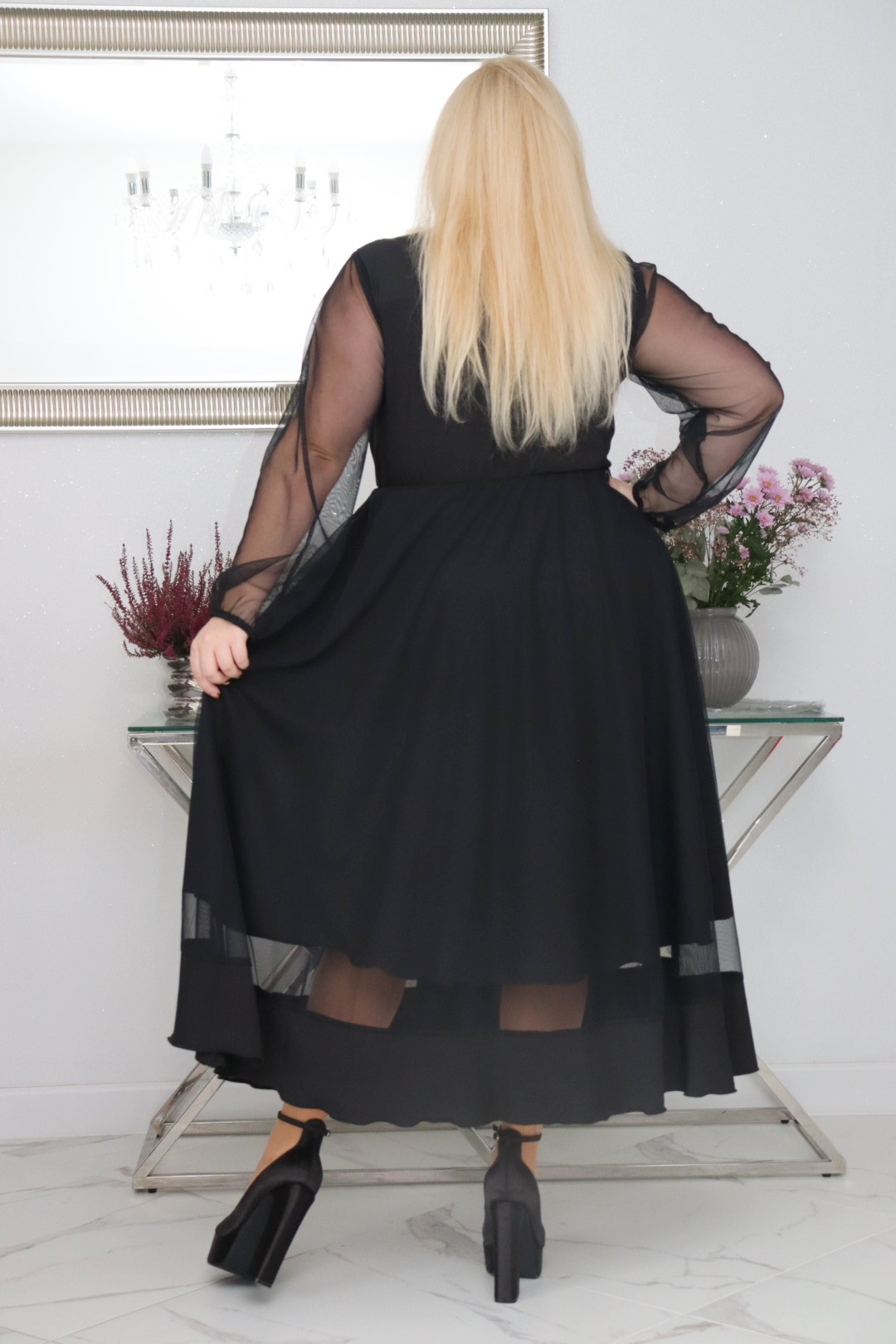 Sukienka Korina lekka zwiewna rozkloszowana czarny tiul - obrazek 5