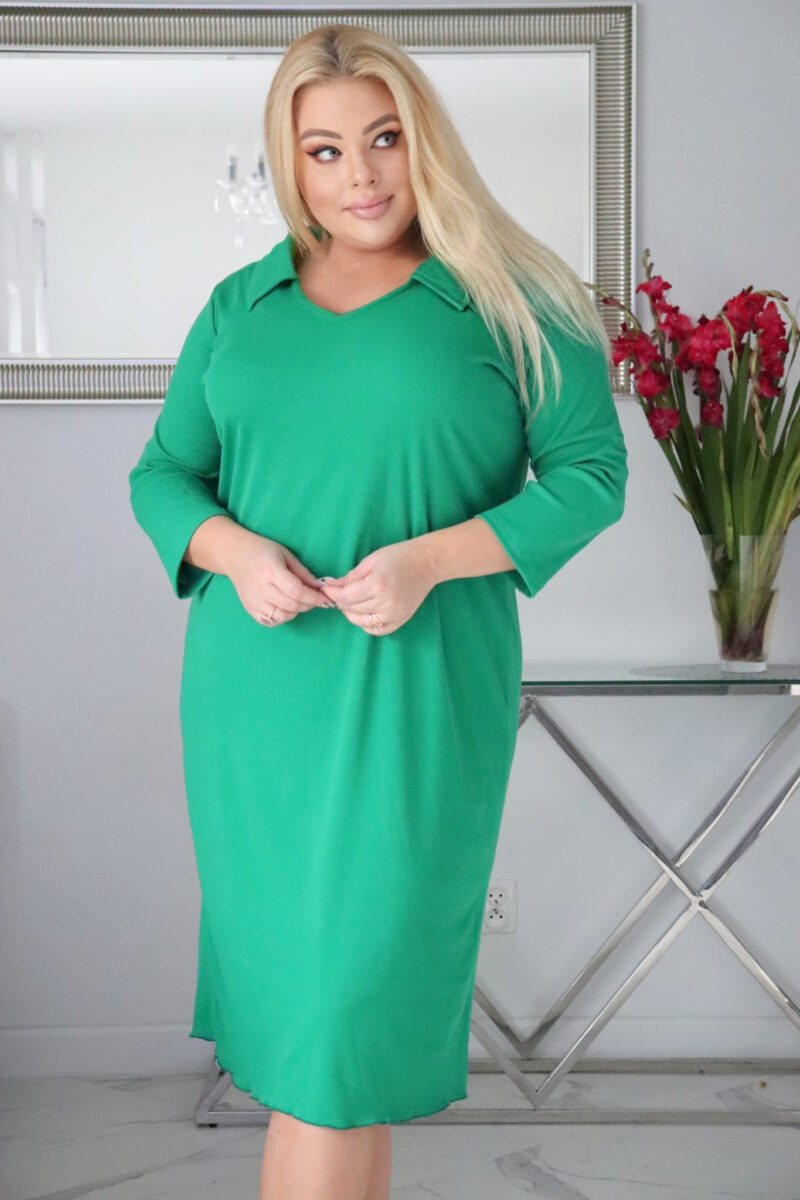 Sukienka Galina dzianina z kołnierzykiem zielona - obrazek 2