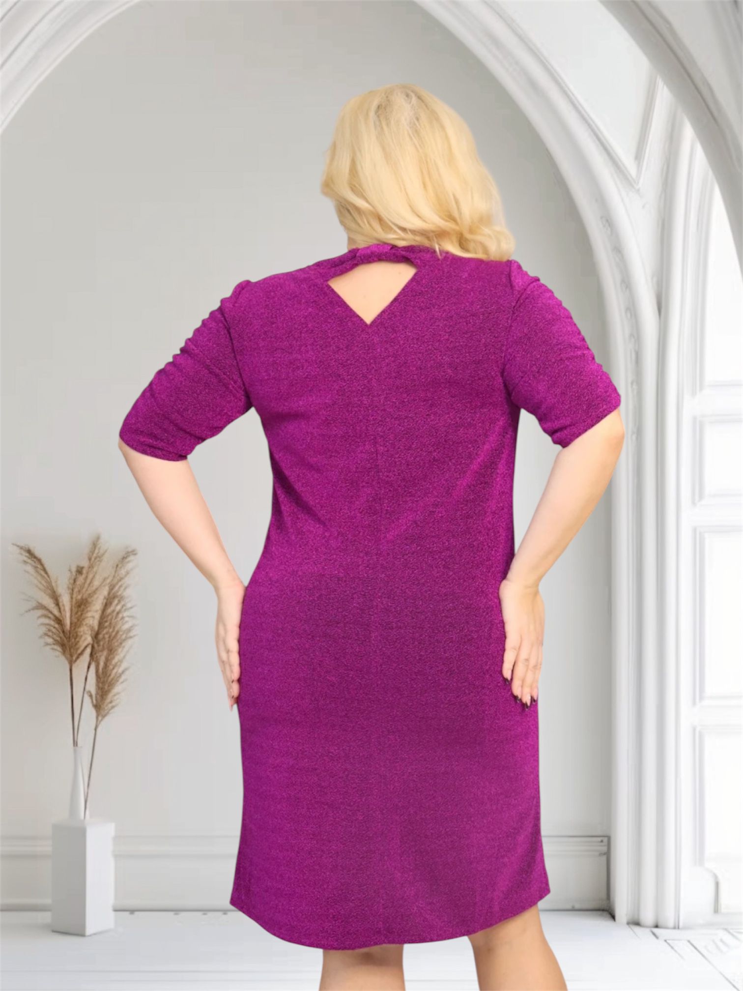 Sukienka Leja z dzianiny brilliance z broszką GRATIS fioletowa - obrazek 5