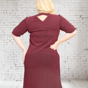 Sukienka Leja z dzianiny brilliance z broszką GRATIS bordowa - obrazek 6