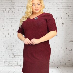 Sukienka Leja z dzianiny brilliance z broszką GRATIS bordowa - obrazek 3