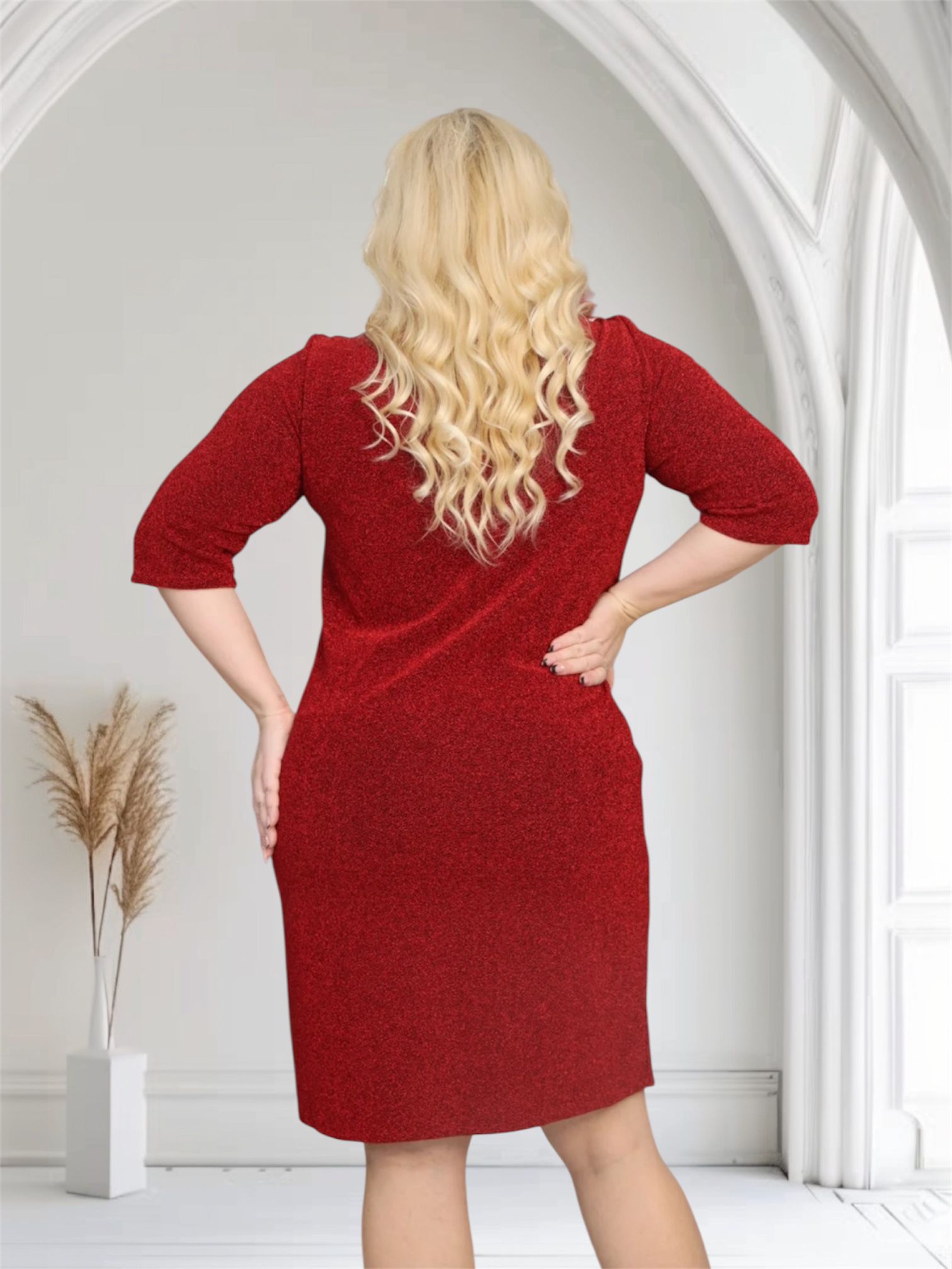 Sukienka Dina z dzianiny brilliance z perłami GRATIS czerwona - obrazek 6