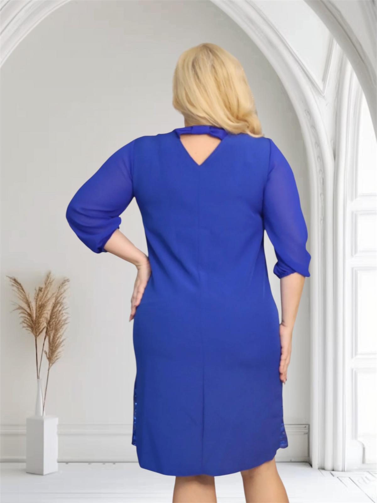 Sukienka Kesja cekinowa szyfonowa kokarda chabrowa - obrazek 5