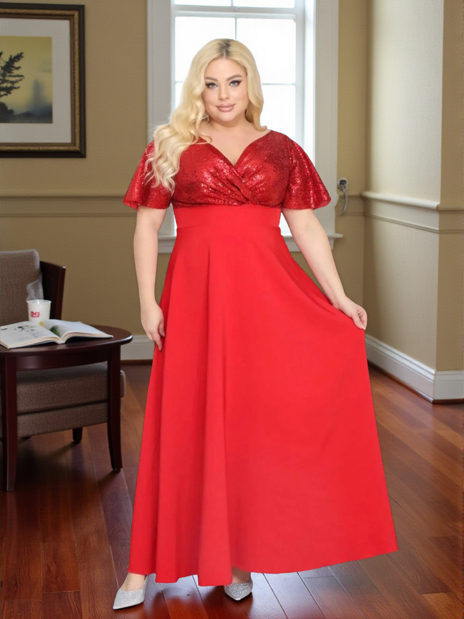 Sukienka Arwena - elegancja, która olśniewa. Kwintesencja wieczorowego blasku! CZERWONA DROBNE CEKINY