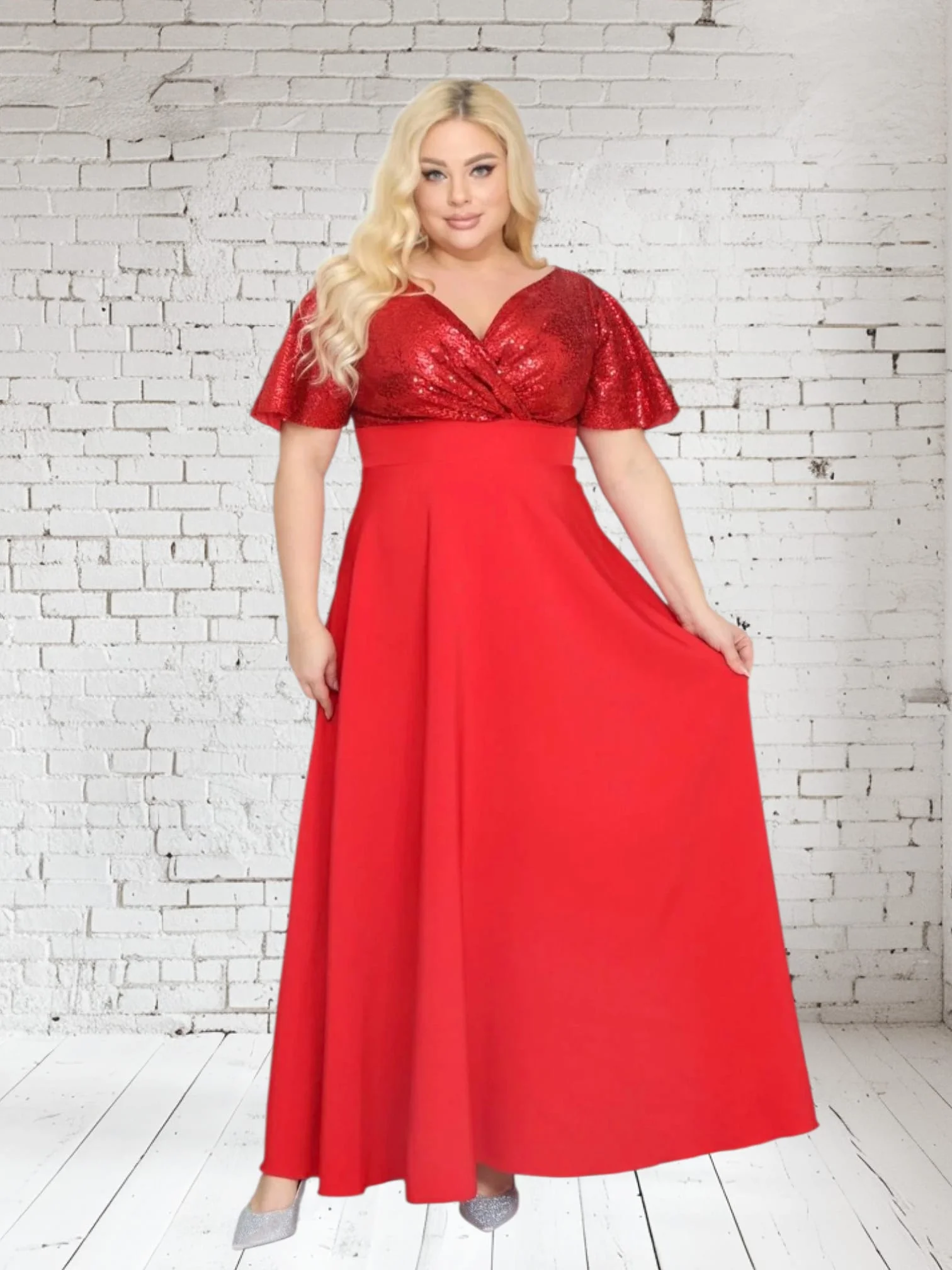 Sukienka Arwena - elegancja, która olśniewa. Kwintesencja wieczorowego blasku! CZERWONA DROBNE CEKINY - obrazek 3