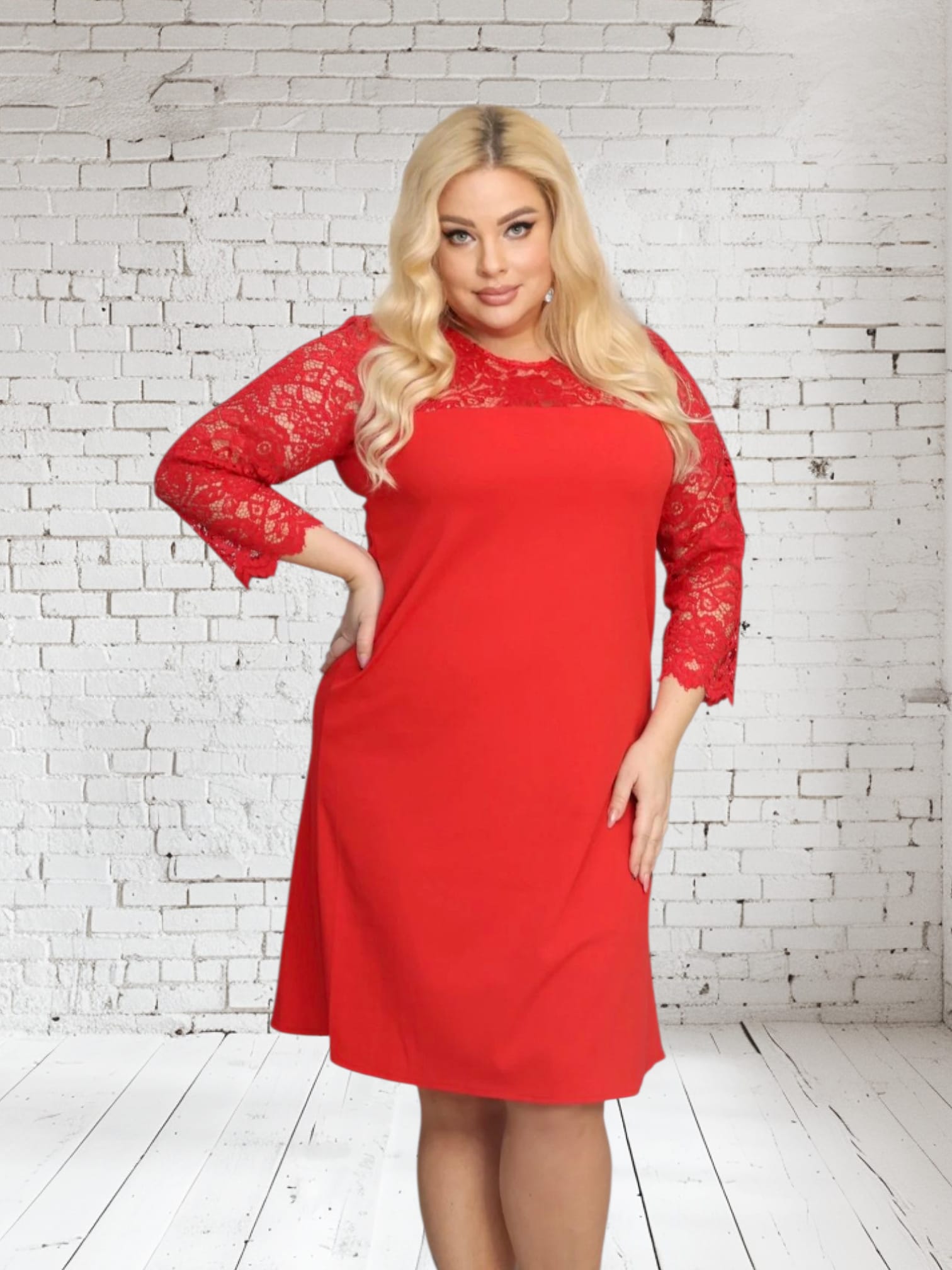 Sukienka Harper trapezowa koronka czerwona - obrazek 3