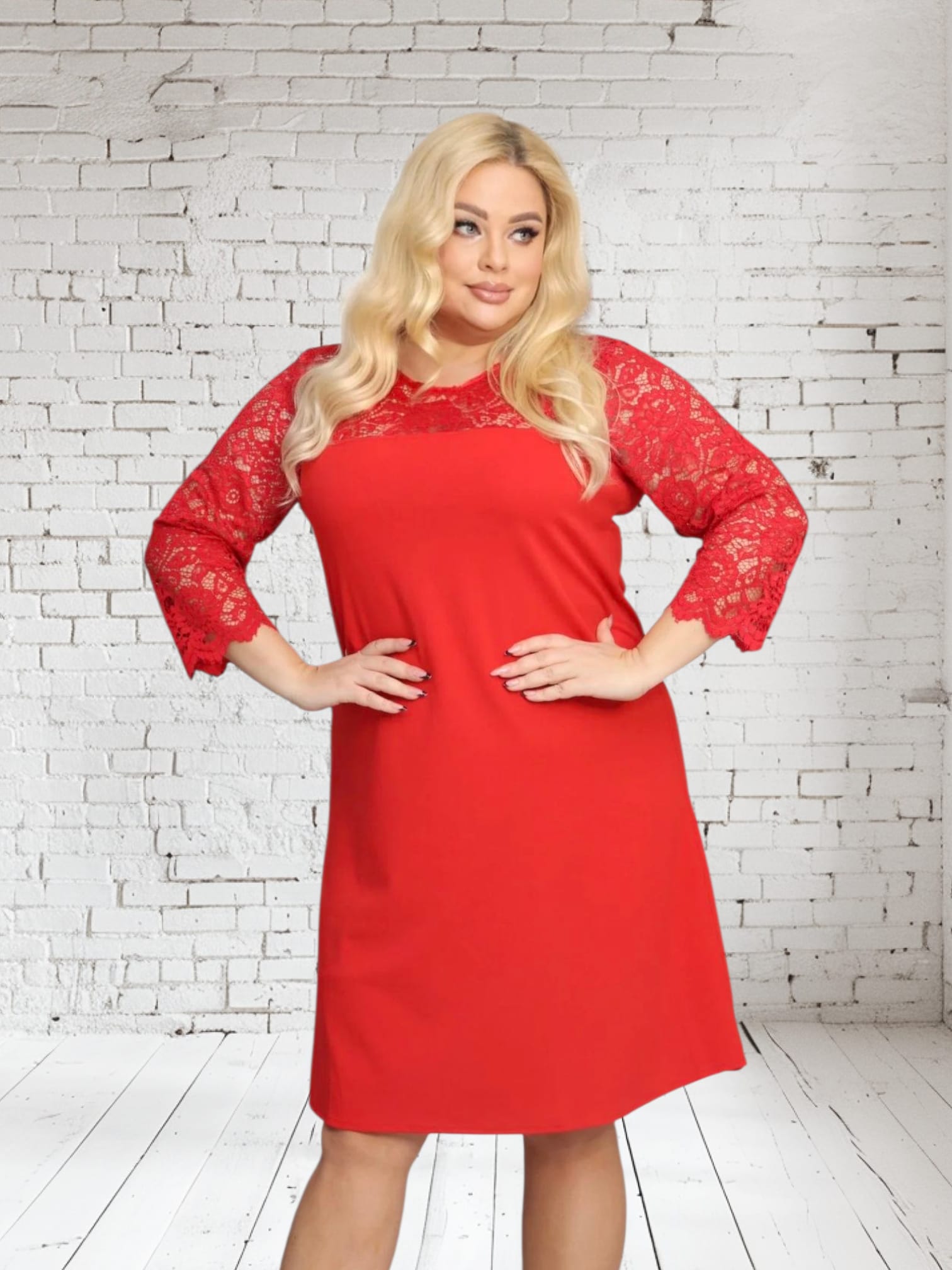 Sukienka Harper trapezowa koronka czerwona - obrazek 4