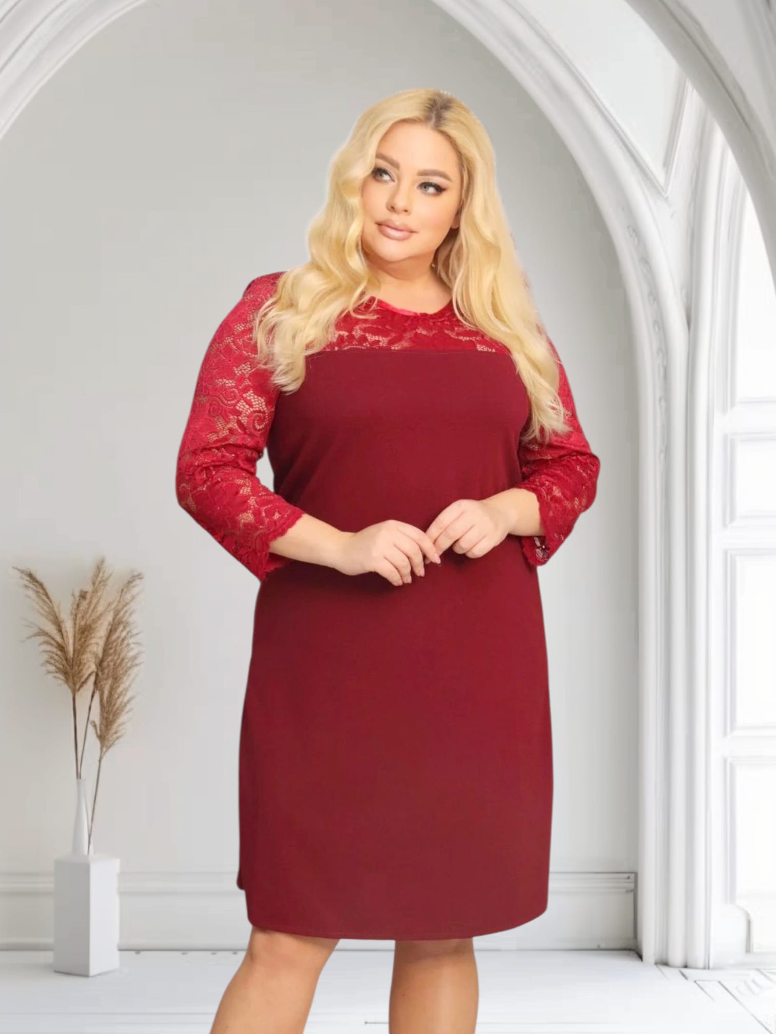 Sukienka Harper trapezowa koronka bordo PROMOCJA - obrazek 3