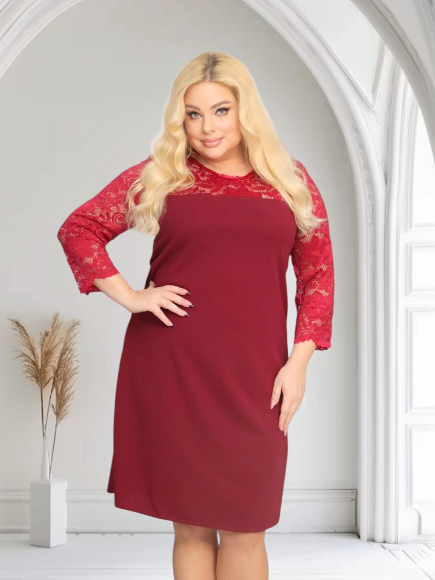 Sukienka Harper trapezowa koronka bordo PROMOCJA - obrazek 4