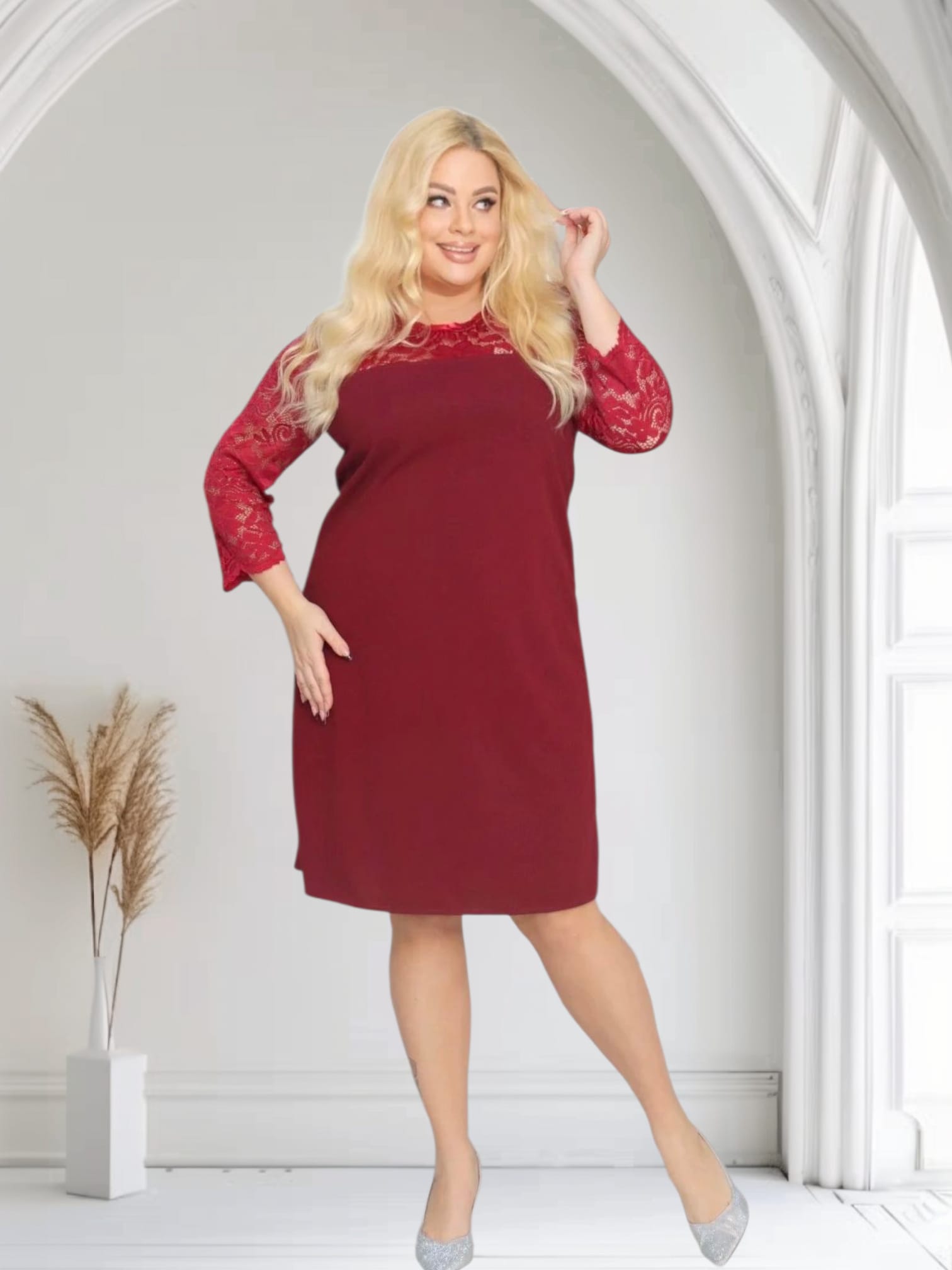 Sukienka Harper trapezowa koronka bordo PROMOCJA - obrazek 5