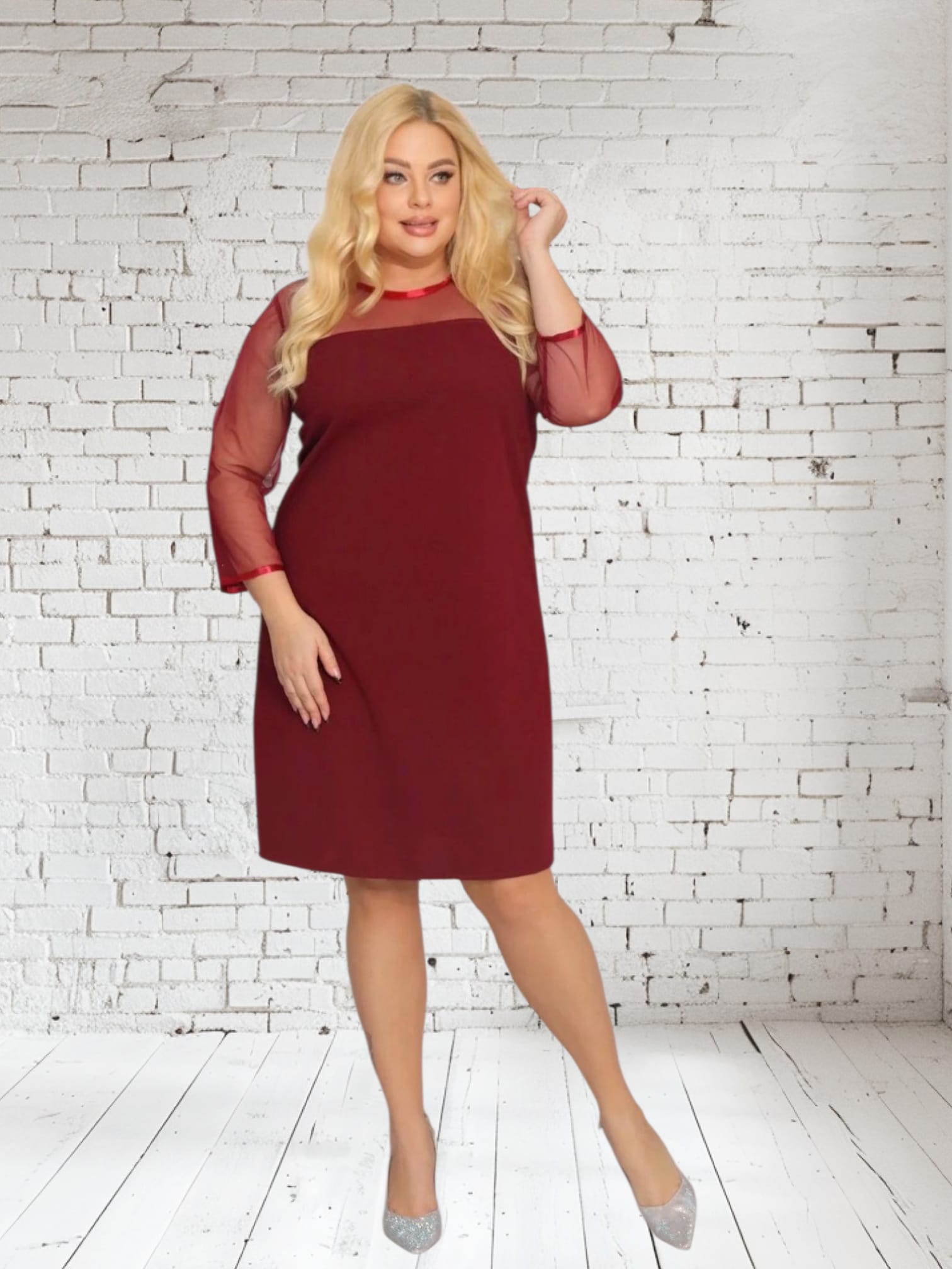 Sukienka Harper trapezowa tiul bordowa - obrazek 3