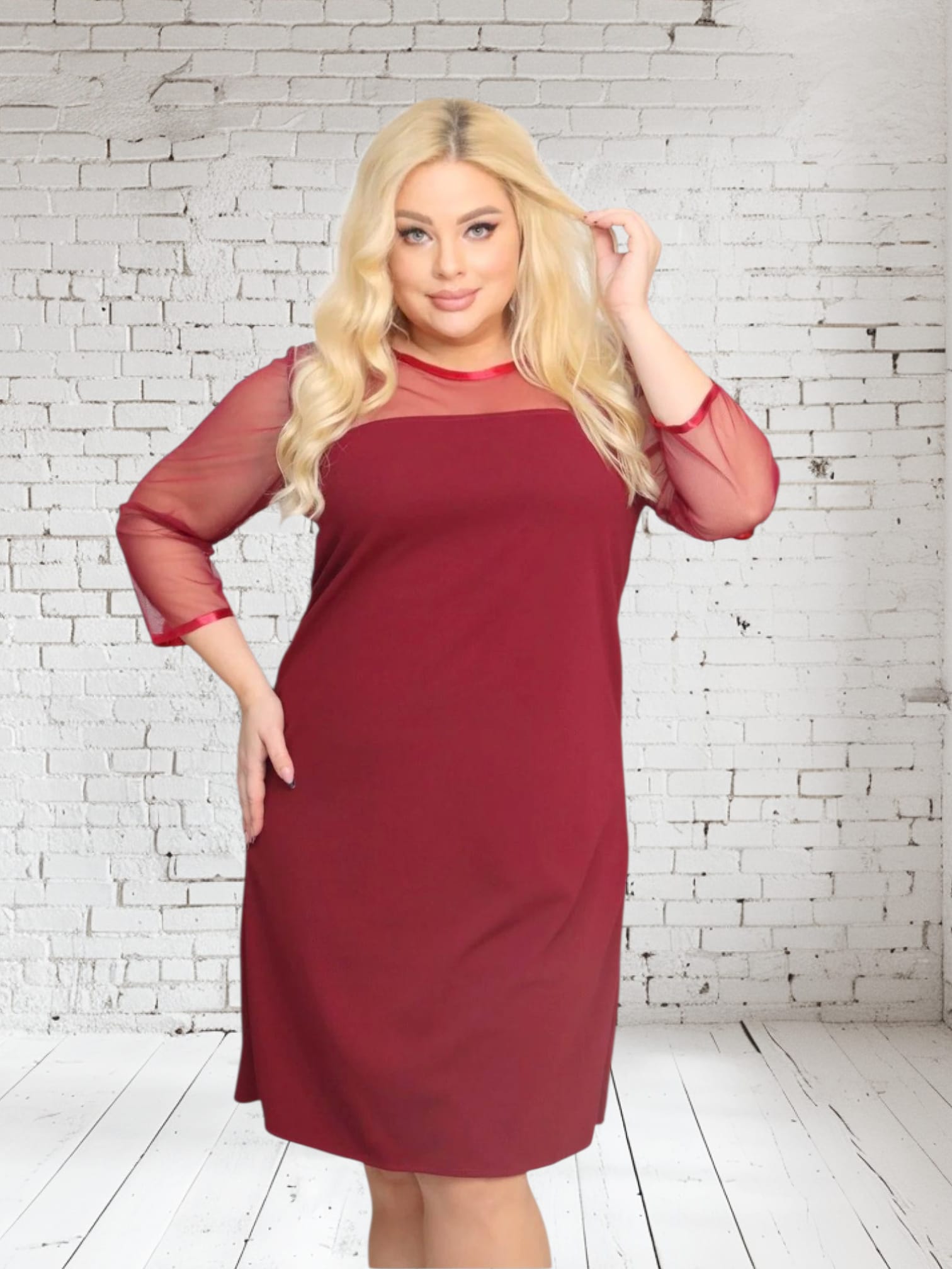 Sukienka Harper trapezowa tiul bordowa - obrazek 4