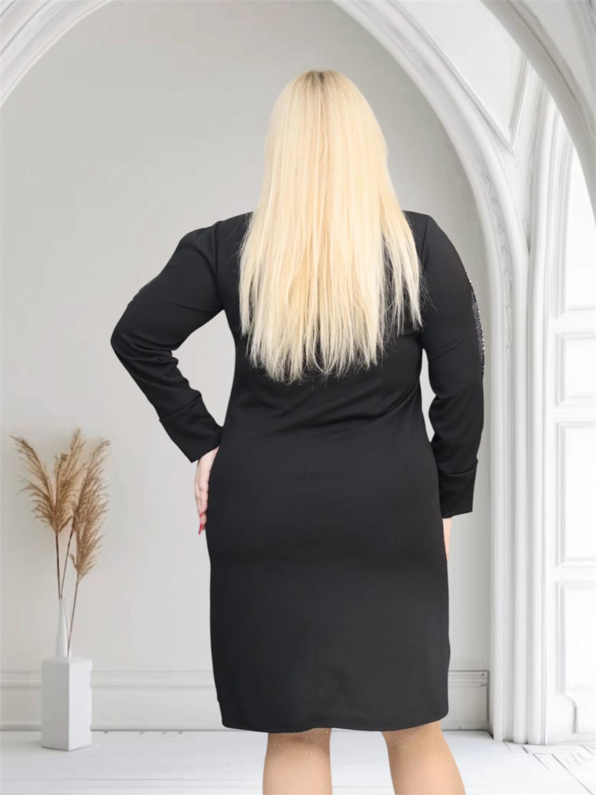 Sukienka Edita trapezowa rozcięte rękawy perełki czarna - obrazek 5