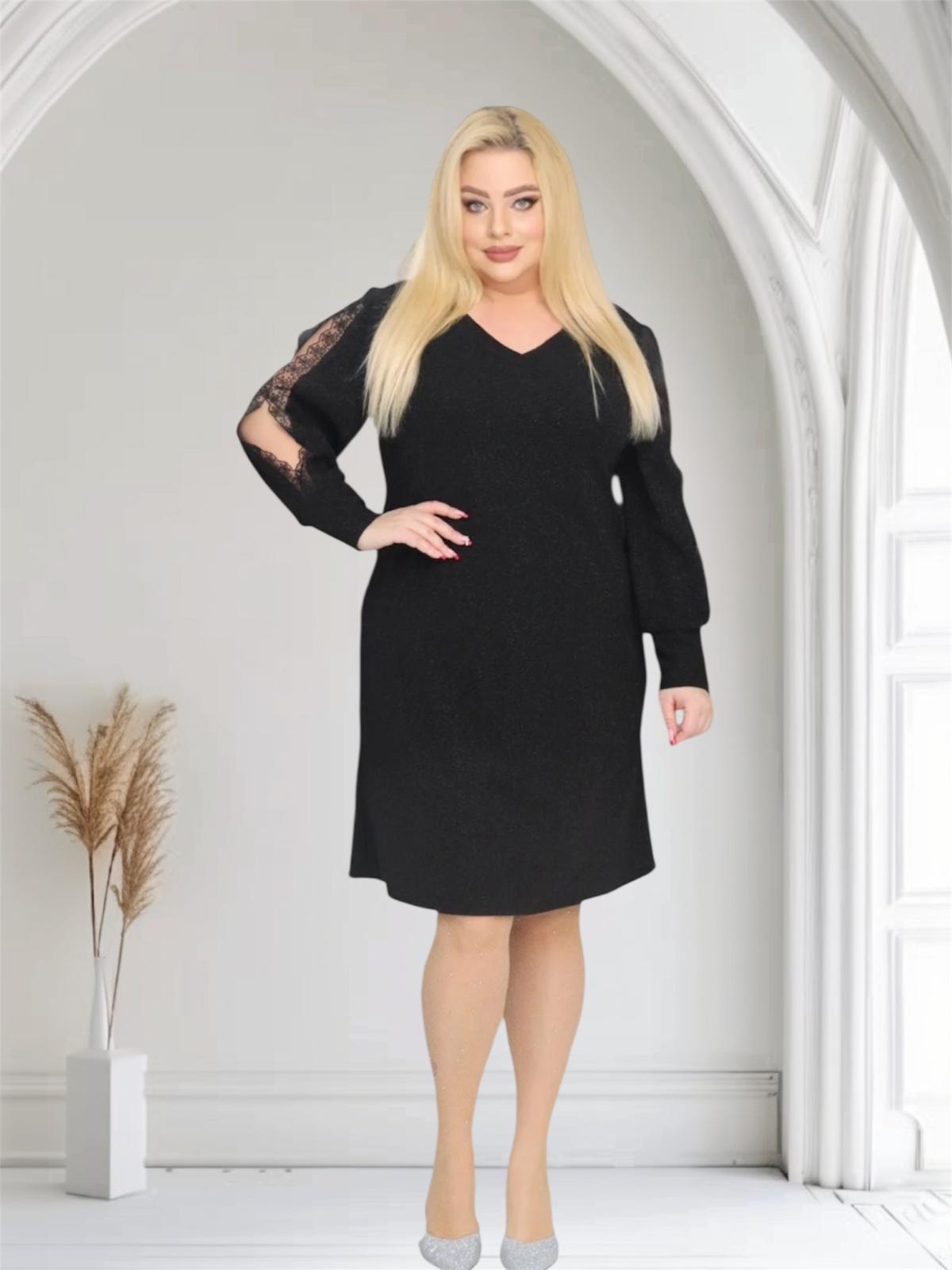 Sukienka Otavia trapezowa rozcięte rękawy koronka brilliance czarna - obrazek 3