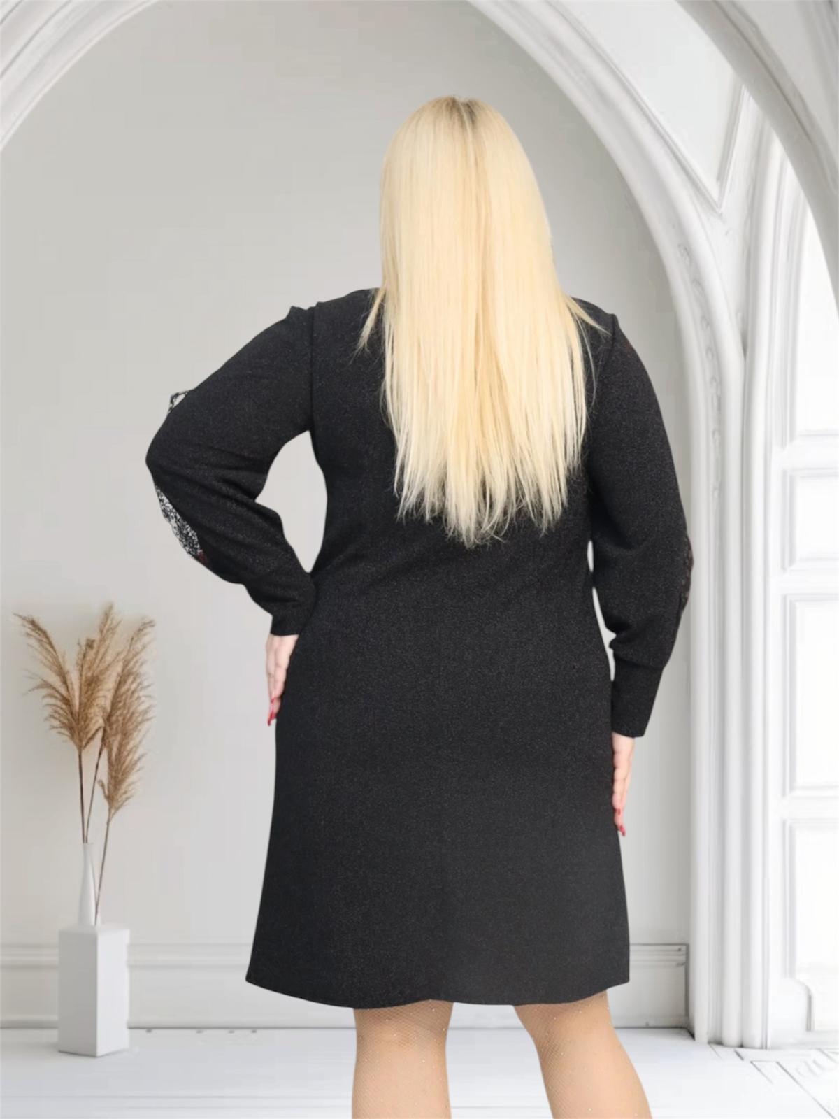 Sukienka Otavia trapezowa rozcięte rękawy koronka brilliance czarna - obrazek 5