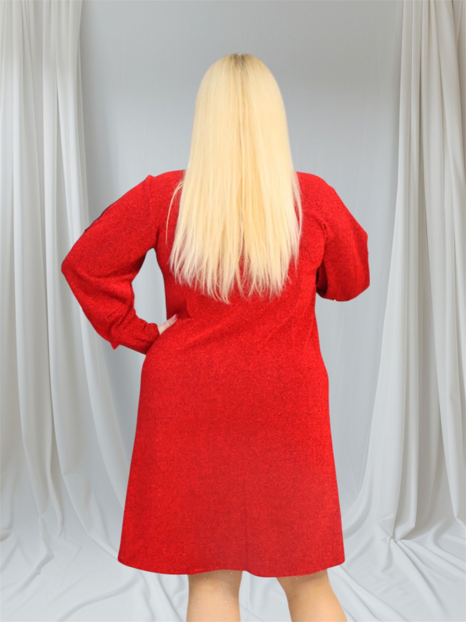 Sukienka Otavia trapezowa rozcięte rękawy koronka brilliance czerwona - obrazek 4