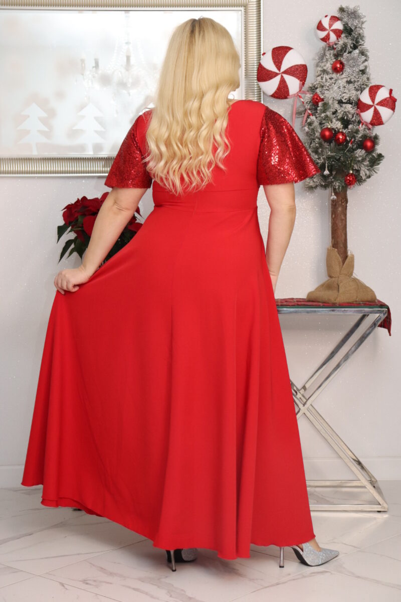 Sukienka Arwena - elegancja, która olśniewa. Kwintesencja wieczorowego blasku! CZERWONA DROBNE CEKINY - obrazek 6