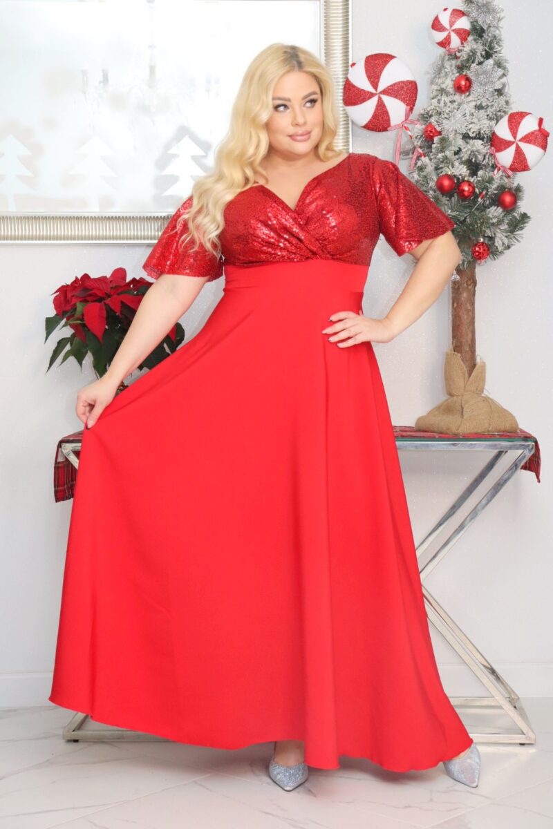 Sukienka Arwena - elegancja, która olśniewa. Kwintesencja wieczorowego blasku! CZERWONA DROBNE CEKINY