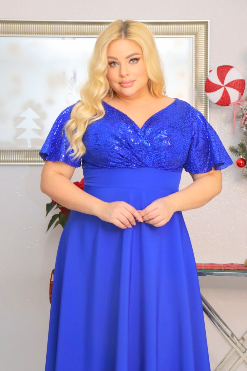 Sukienka Arwena - elegancja, która olśniewa. Kwintesencja wieczorowego blasku! CHABROWA DROBNE CEKINY - obrazek 2