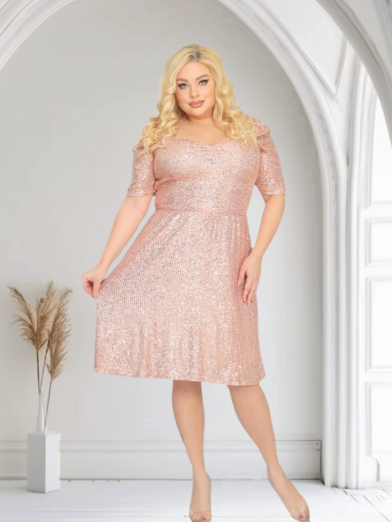 Sukienka Avery cekinowa romantyczny dekolt złota