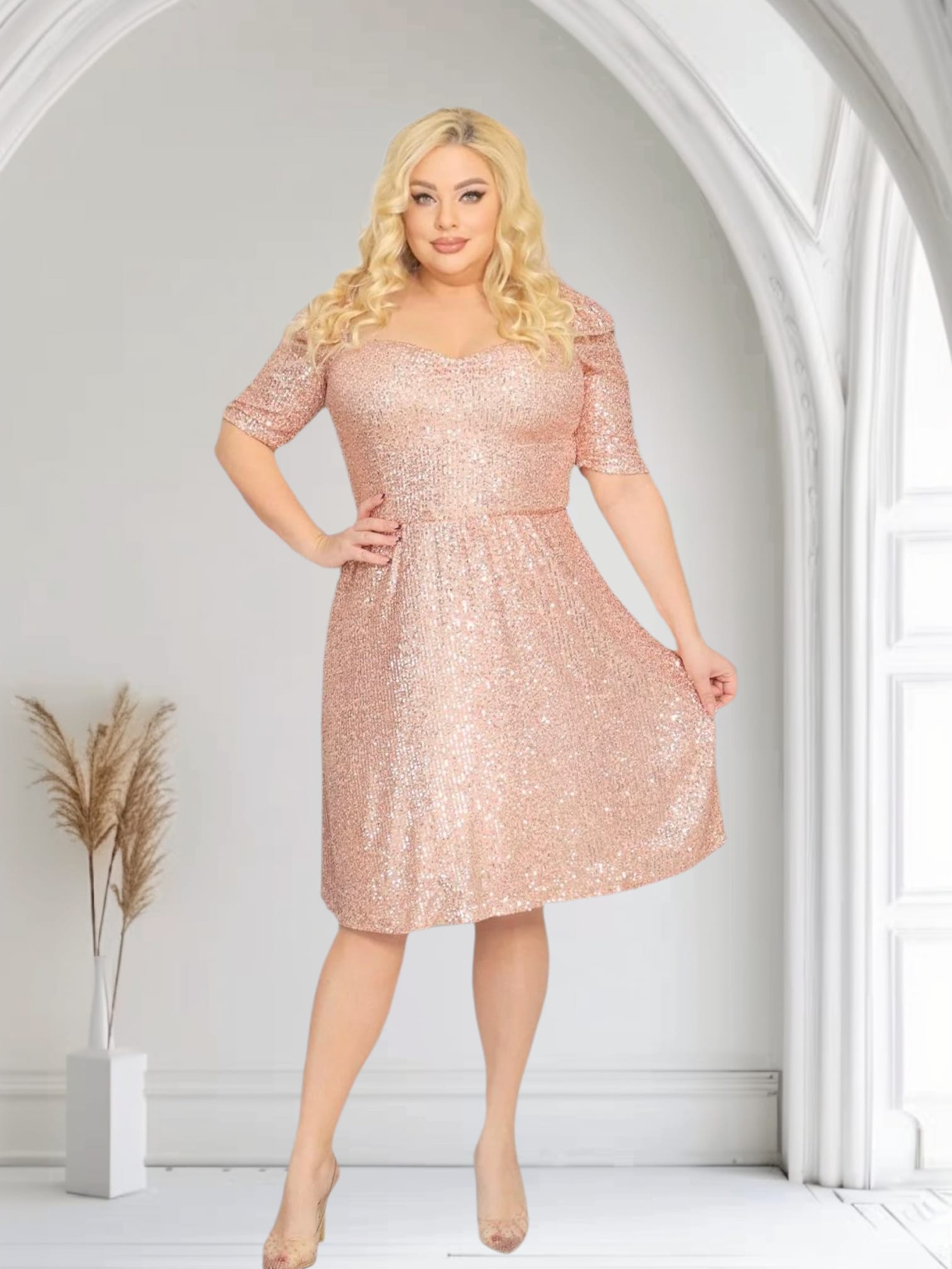 Sukienka Avery cekinowa romantyczny dekolt złota - obrazek 3