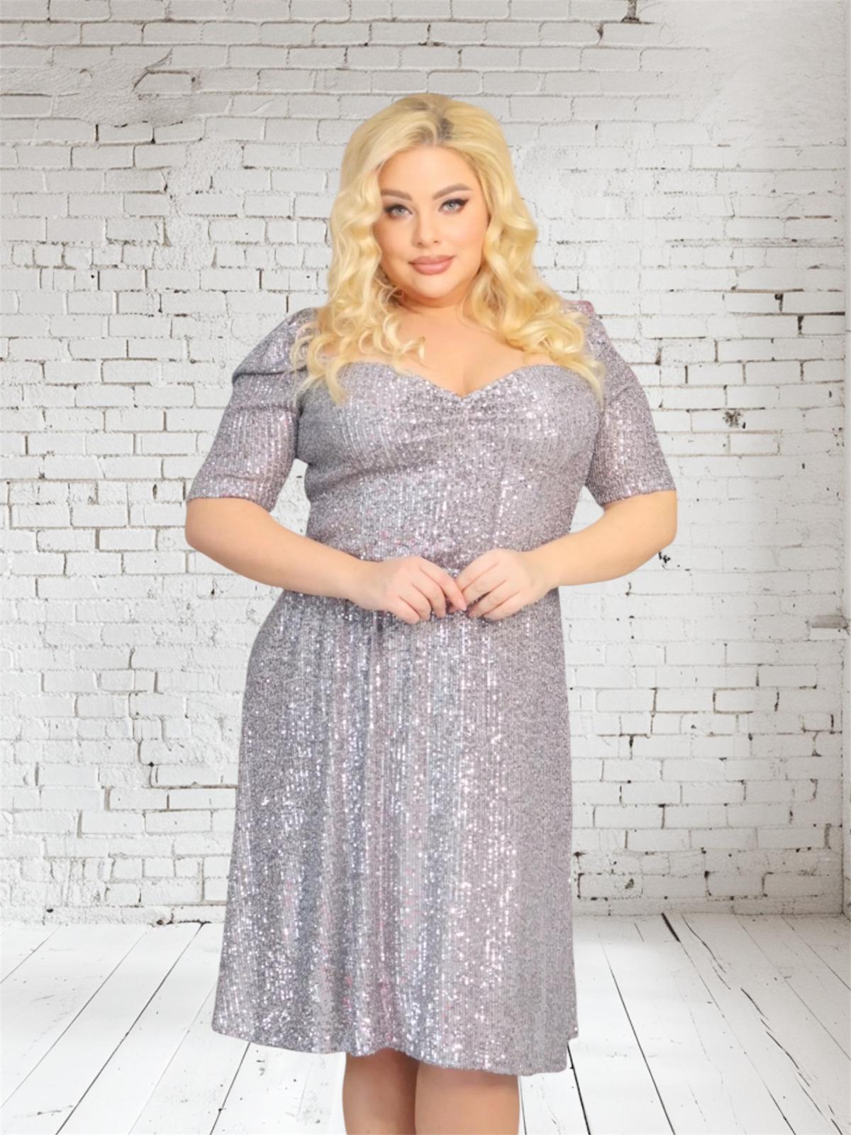 Sukienka Avery cekinowa romantyczny dekolt srebrna