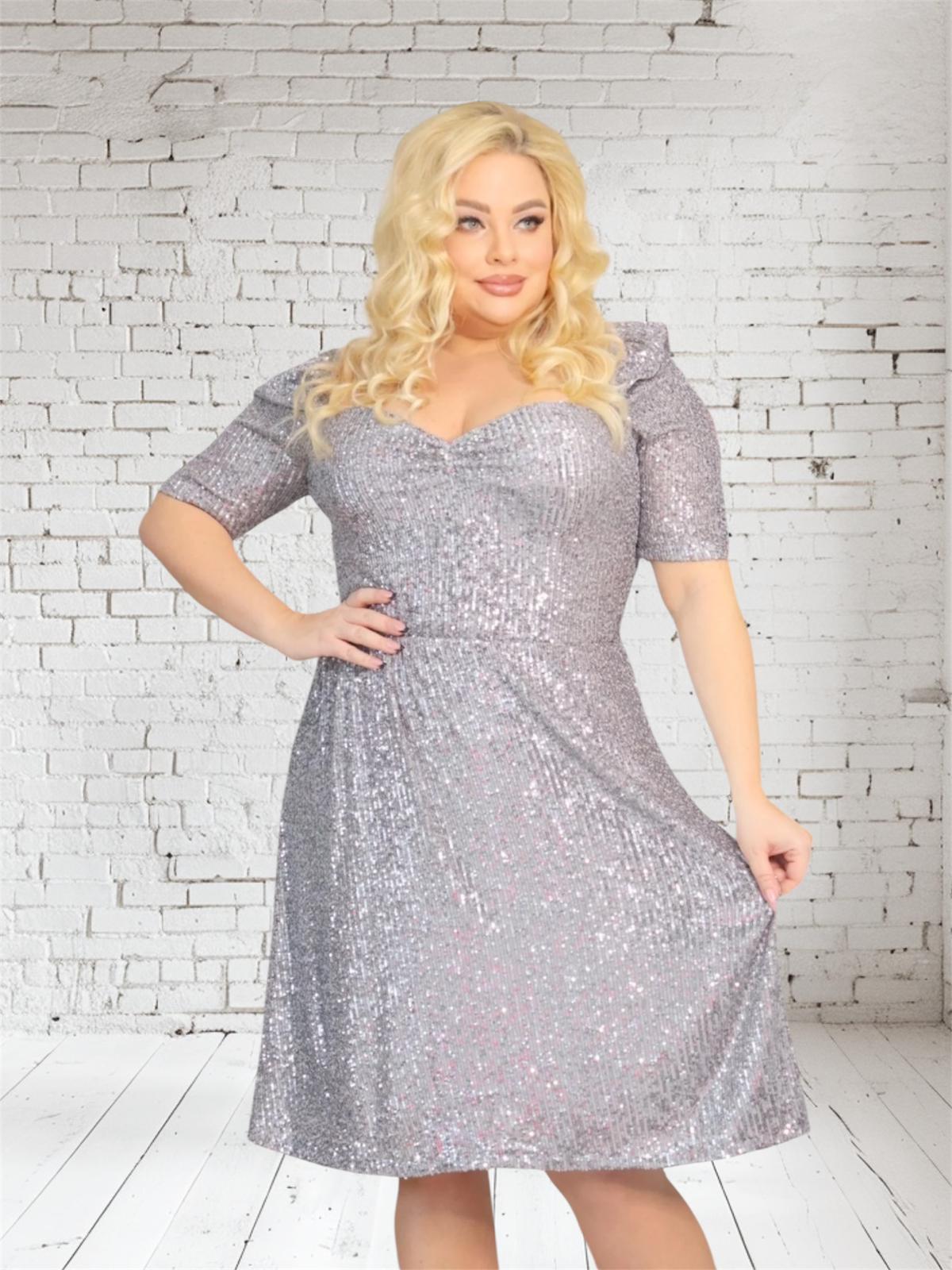 Sukienka Avery cekinowa romantyczny dekolt srebrna - obrazek 3