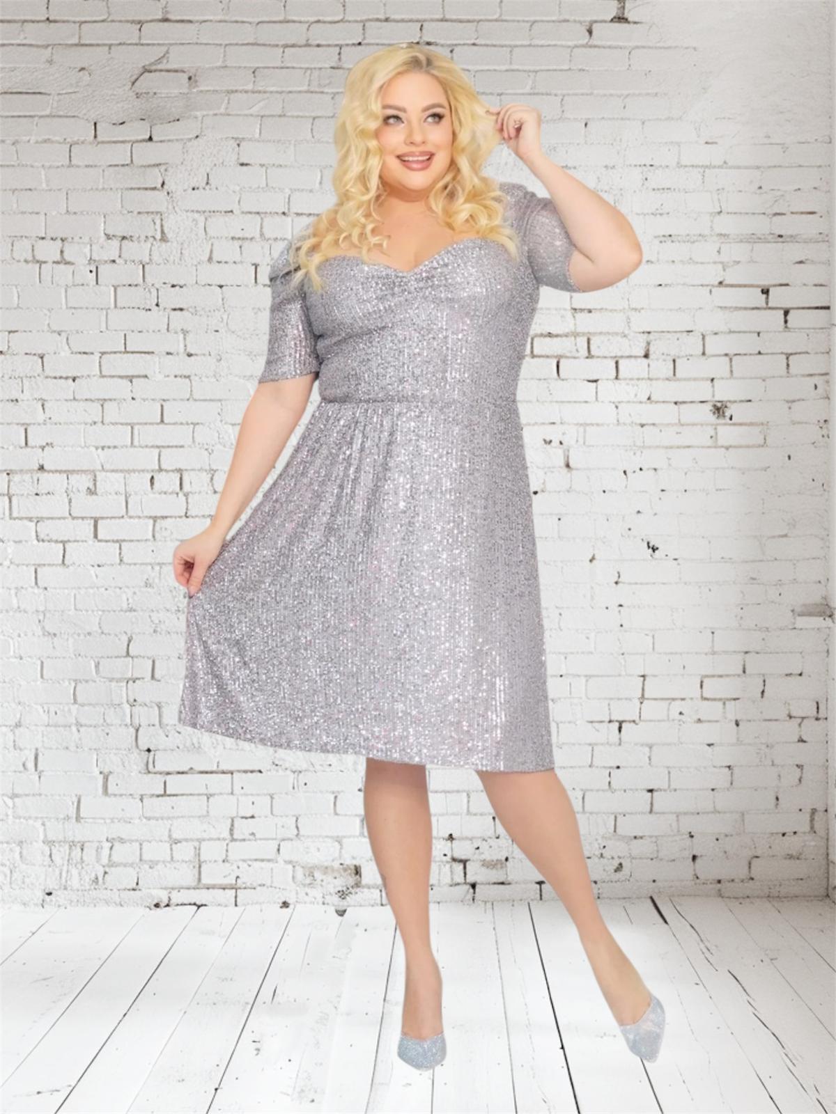 Sukienka Avery cekinowa romantyczny dekolt srebrna - obrazek 5