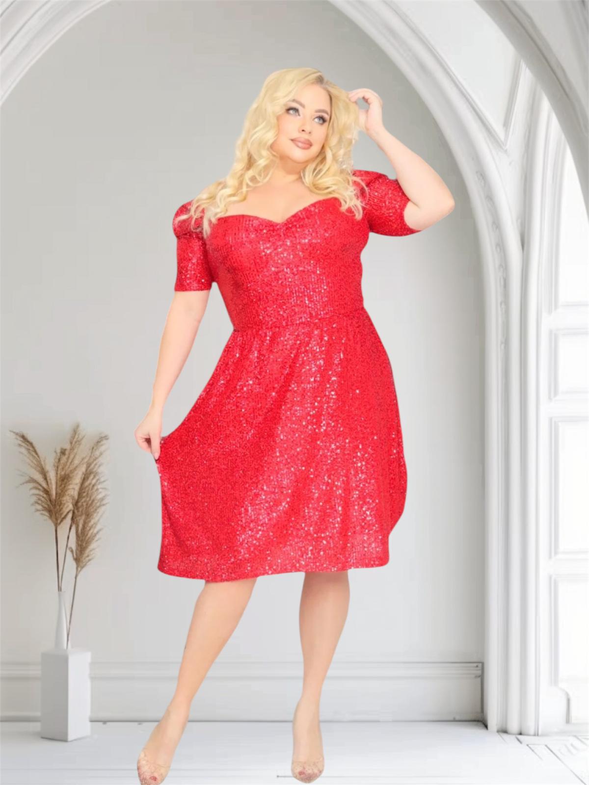 Sukienka Avery cekinowa romantyczny dekolt czerwona