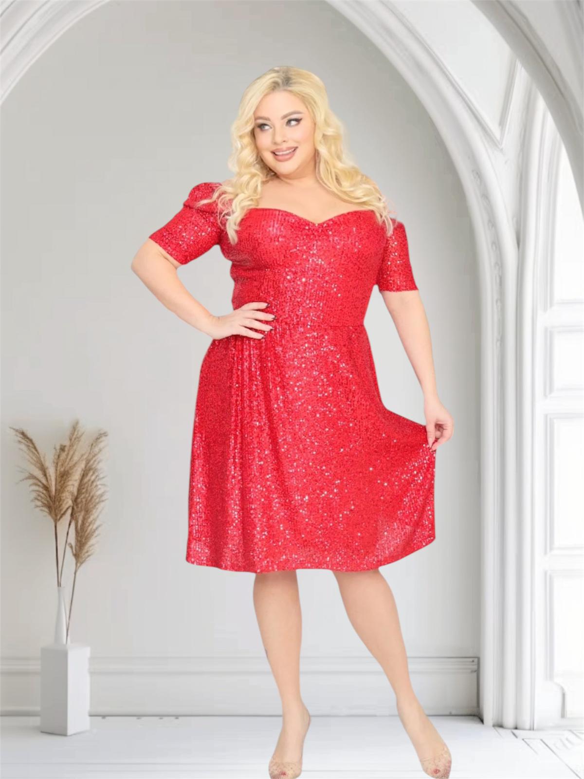 Sukienka Avery cekinowa romantyczny dekolt czerwona - obrazek 4