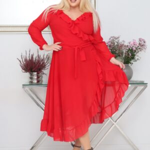 Sukienka Florencja rozkloszowana zwiewna z szyfonu kopertowy dekolt chabrowa. WYPRZEDAŻ KOLORU CHABROWEGO! - obrazek 3