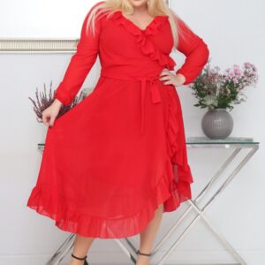 Sukienka Florencja rozkloszowana zwiewna z szyfonu kopertowy dekolt chabrowa. WYPRZEDAŻ KOLORU CHABROWEGO! - obrazek 4