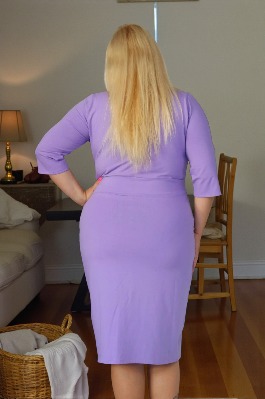 Sukienka Dafne dzianinowa,wiązana LILIOWA - obrazek 3