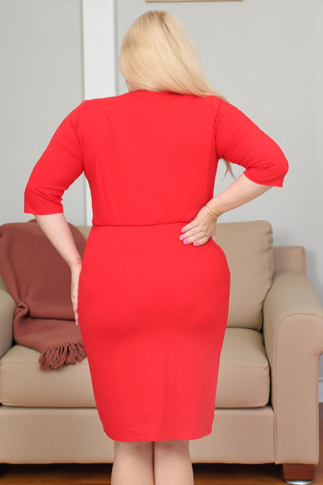 Sukienka Jolanda 100% dzianina bawełniana CZERWONA NATURALNY SKŁAD - obrazek 3