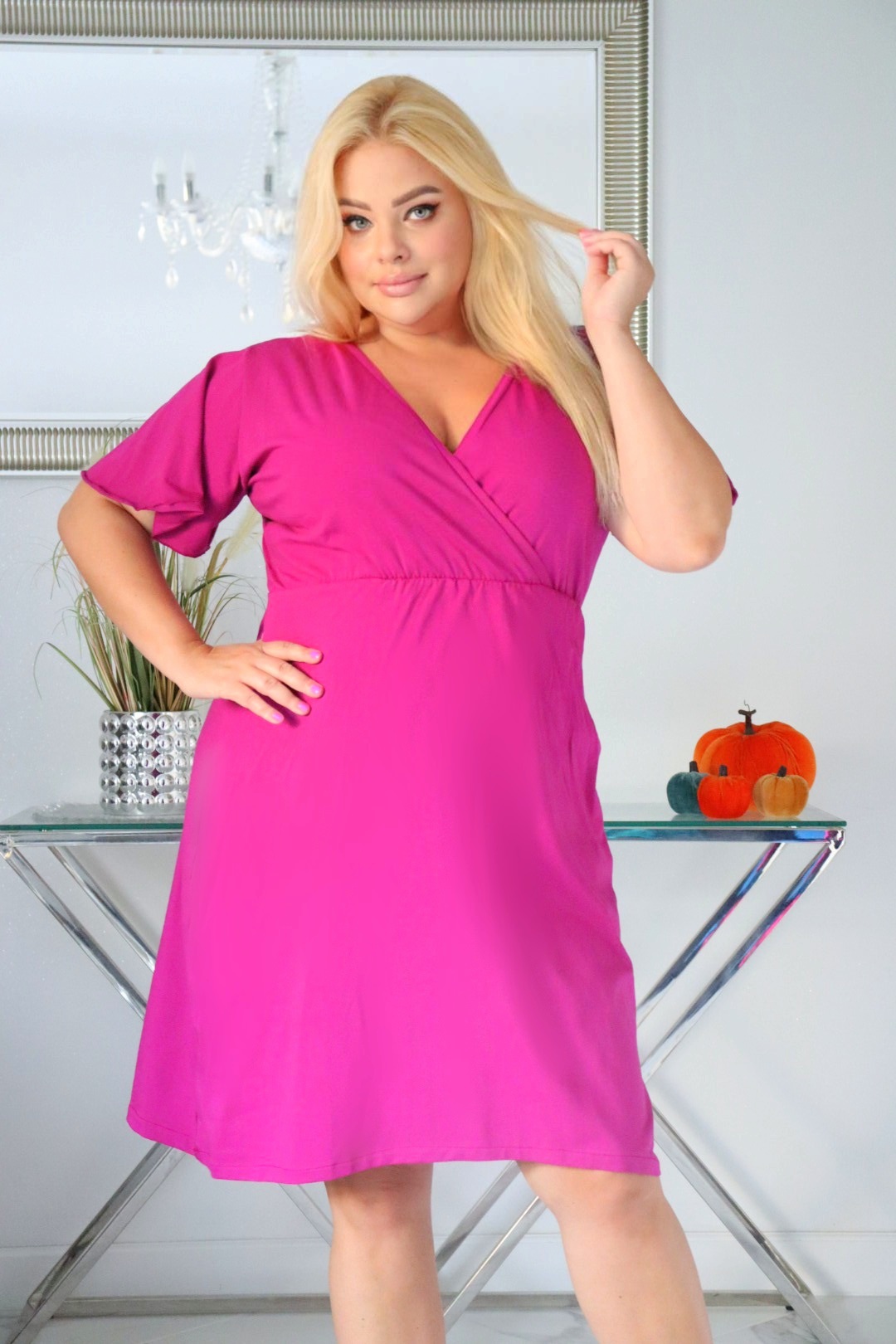 Sukienka NARINA trapezowa 100% bawełna FUKSJA NATURALNY SKŁAD