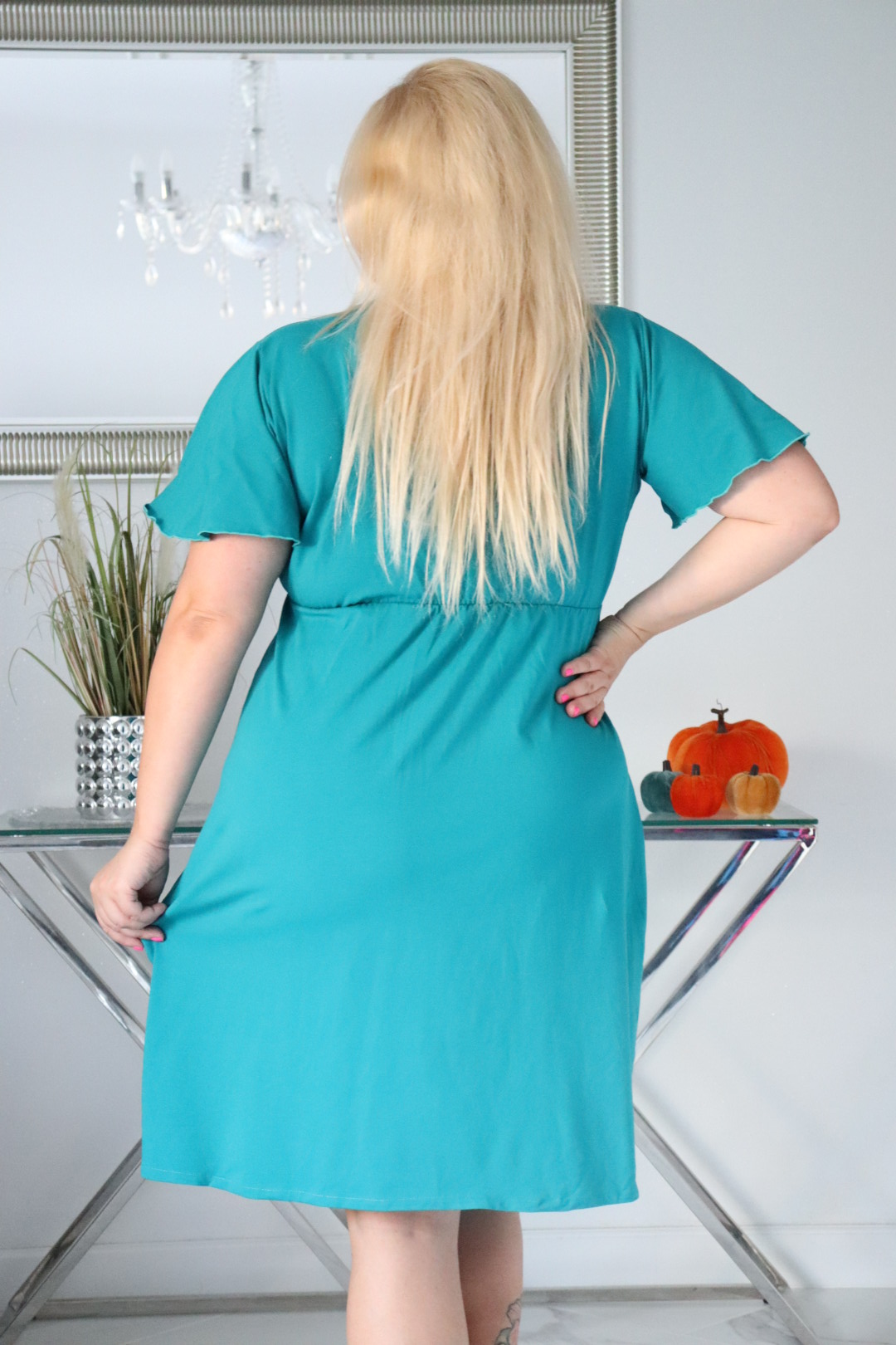 Sukienka NARINA trapezowa 100% bawełna MORSKA NATURALNY SKŁAD - obrazek 6