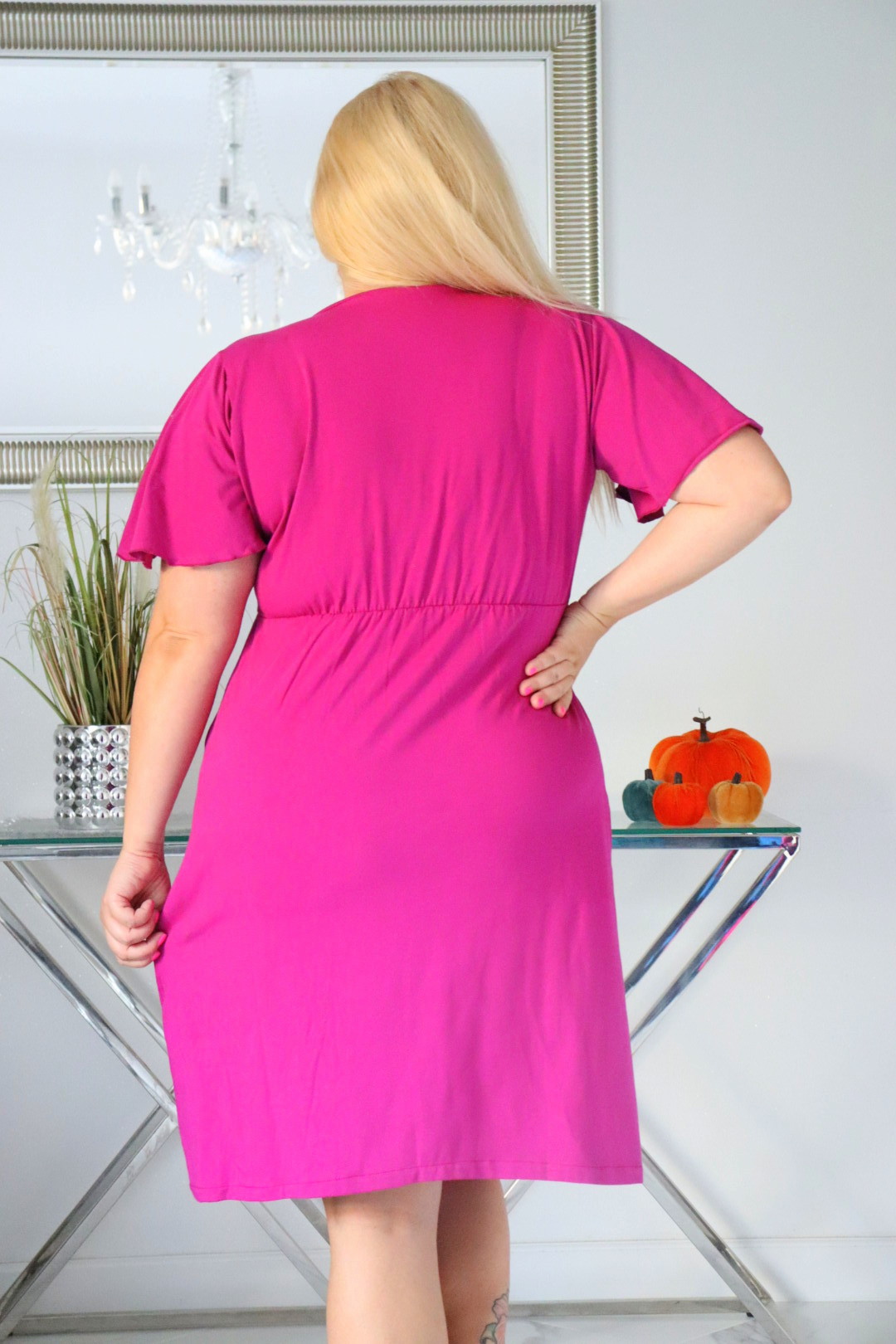 Sukienka NARINA trapezowa 100% bawełna FUKSJA NATURALNY SKŁAD - obrazek 5