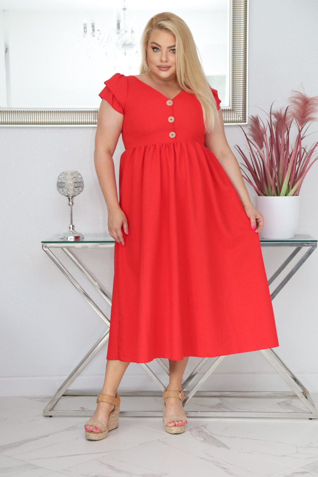 Sukienka ESTERA trapezowa 100% wiskoza CZERWONA NATURALNY SKŁAD - obrazek 4