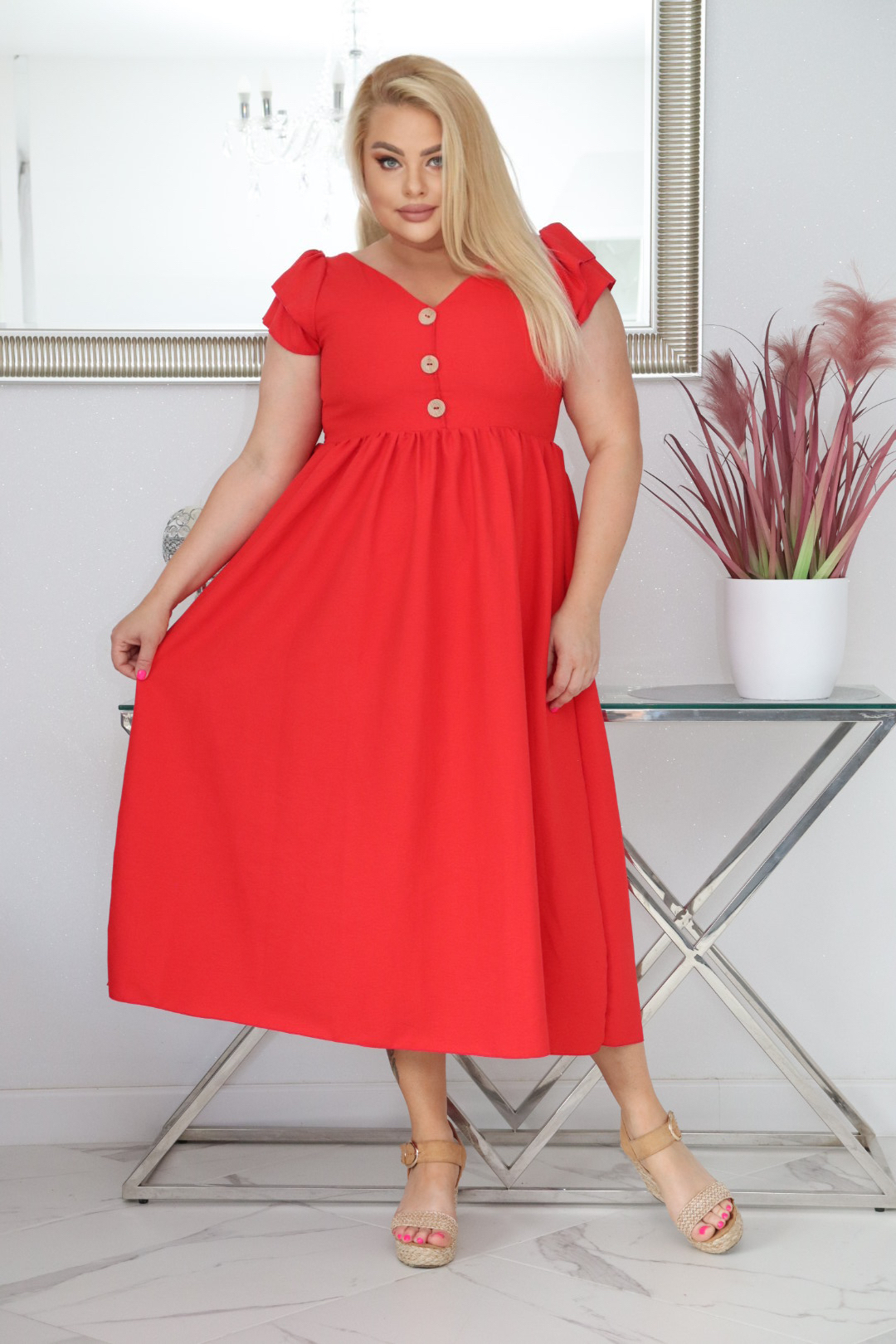 Sukienka ESTERA trapezowa 100% wiskoza CZERWONA NATURALNY SKŁAD